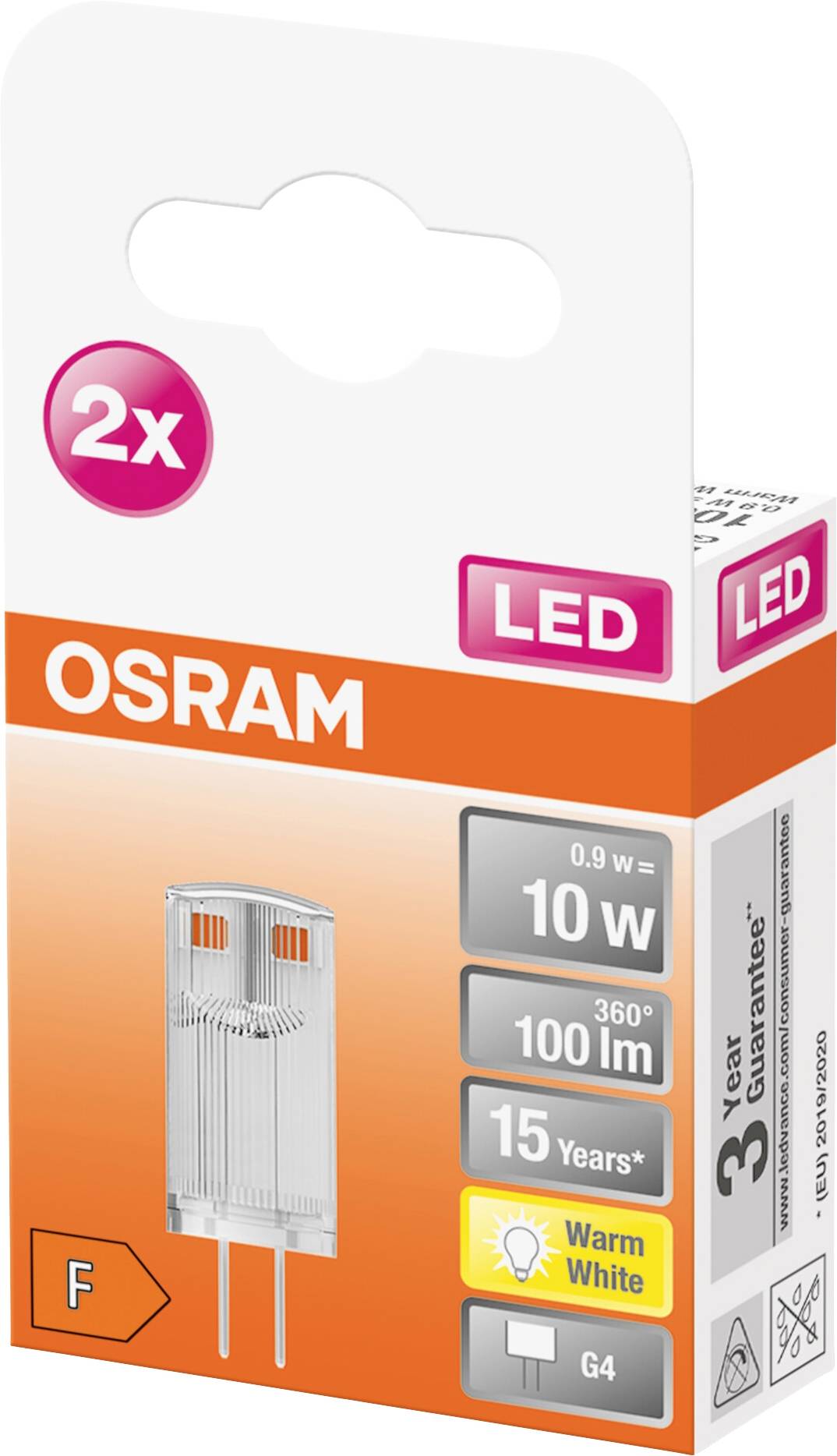 OSRAM HOMELIGHTING 4058075449770 LED EEK F (A - G) G4 Kolbenform 0.9 W = 10 W Warmweiß (Ø x L) 12 mm x 33 mm 2 St.