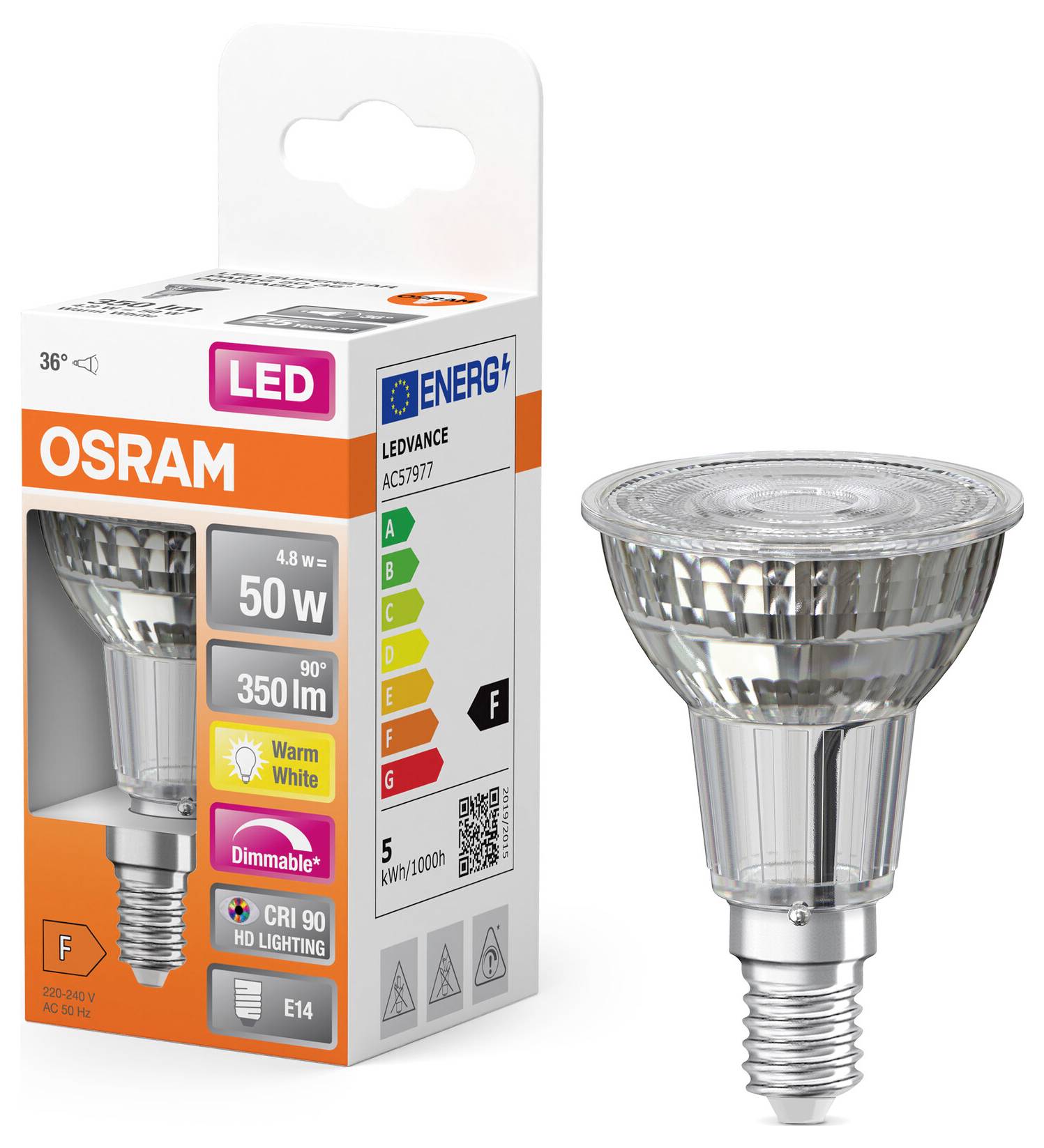 OSRAM HOMELIGHTING 4058075433144 LED EEK F (A - G) E14 Reflektor 4.8W = 50W Warmweiß (Ø x L) 50mm x 73mm 1St.