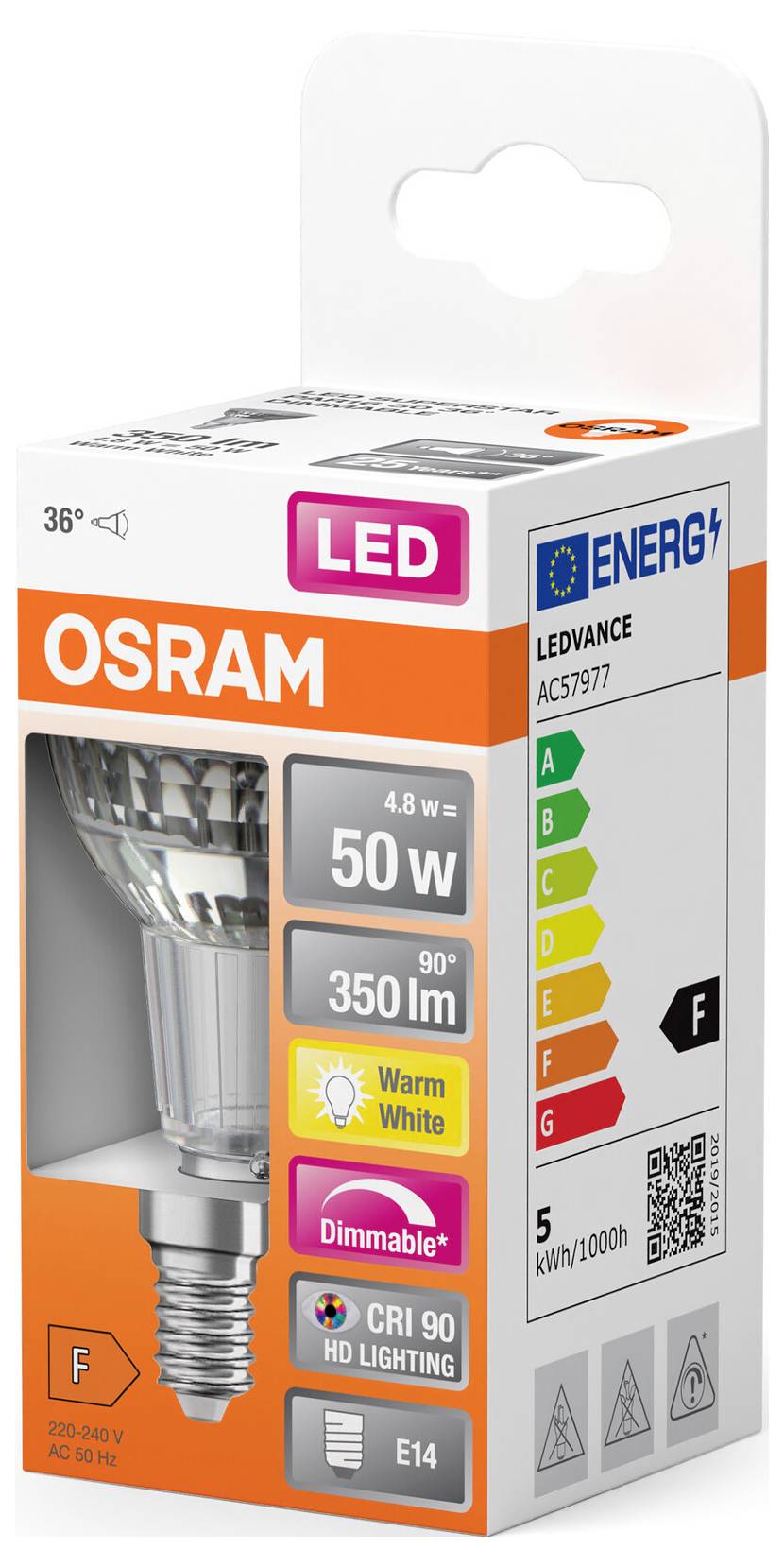 OSRAM HOMELIGHTING 4058075433144 LED EEK F (A - G) E14 Reflektor 4.8W = 50W Warmweiß (Ø x L) 50mm x 73mm 1St.