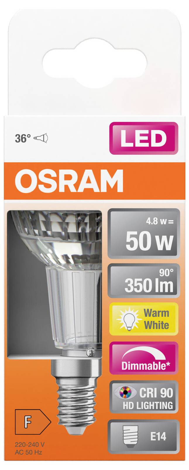 OSRAM HOMELIGHTING 4058075433144 LED EEK F (A - G) E14 Reflektor 4.8W = 50W Warmweiß (Ø x L) 50mm x 73mm 1St.