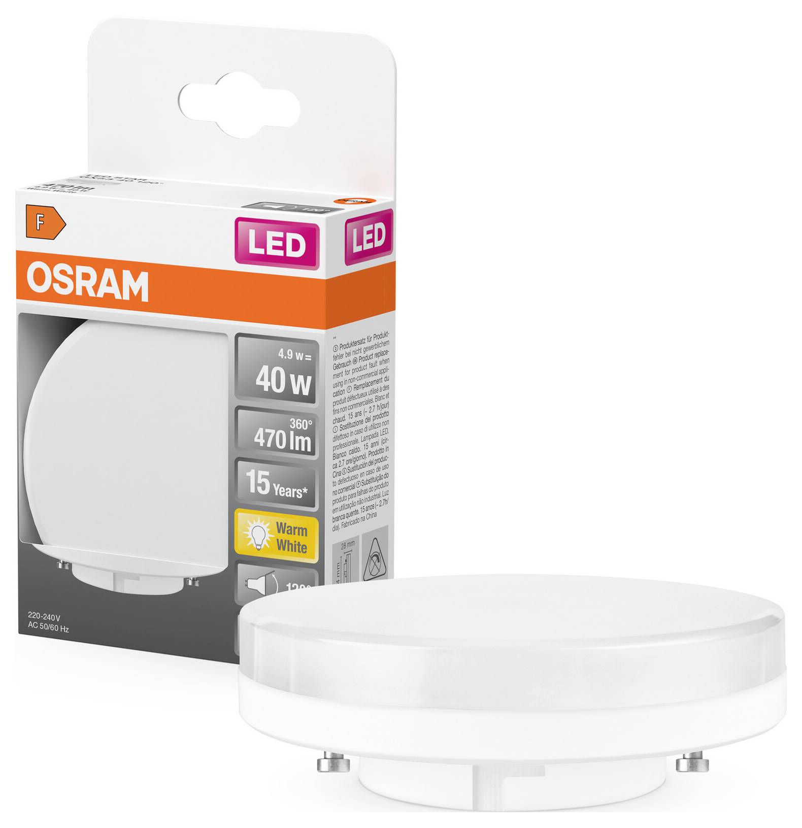 OSRAM HOMELIGHTING 4058075433441 LED EEK F (A - G) GX53 Spezialform 4.9W = 40W Warmweiß (Ø x L) 75mm x 28mm 1St.
