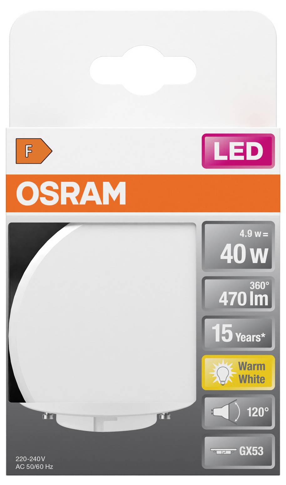 OSRAM HOMELIGHTING 4058075433441 LED EEK F (A - G) GX53 Spezialform 4.9W = 40W Warmweiß (Ø x L) 75mm x 28mm 1St.