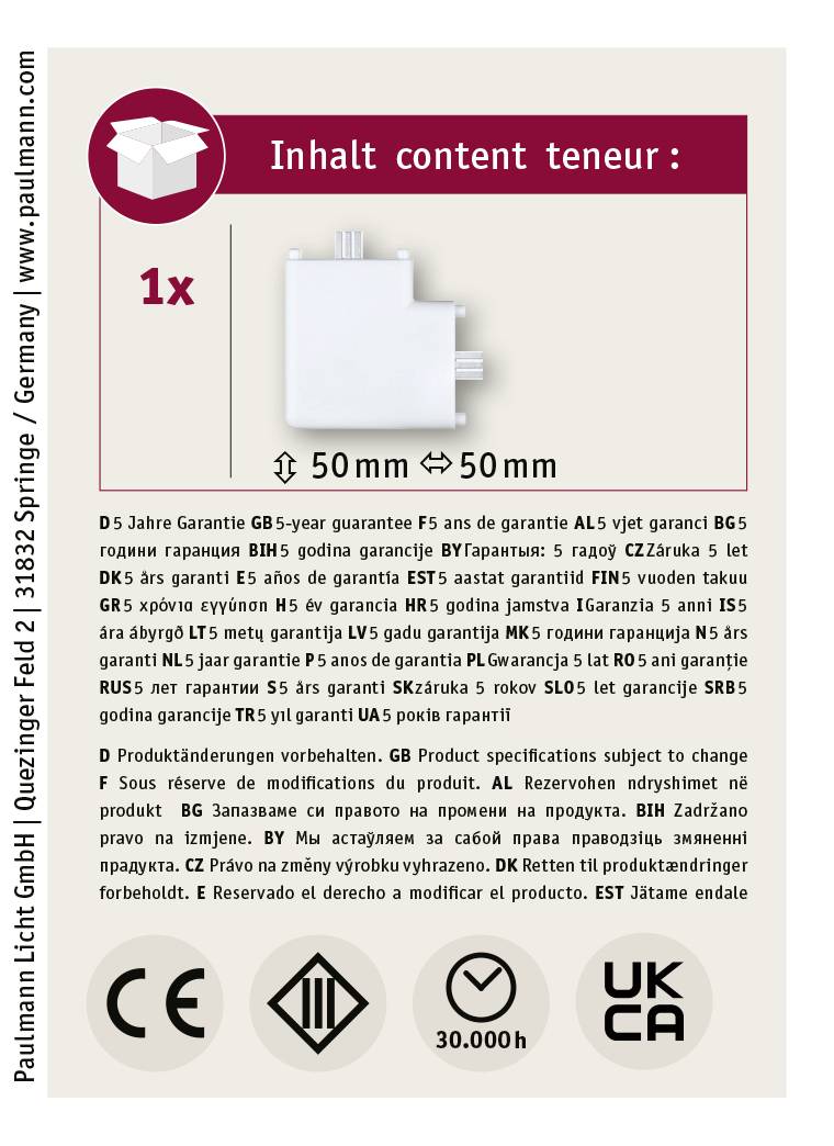 Paulmann 99964 99964 Eckverbinder (B x T) 50 mm x 50 mm 1 St.