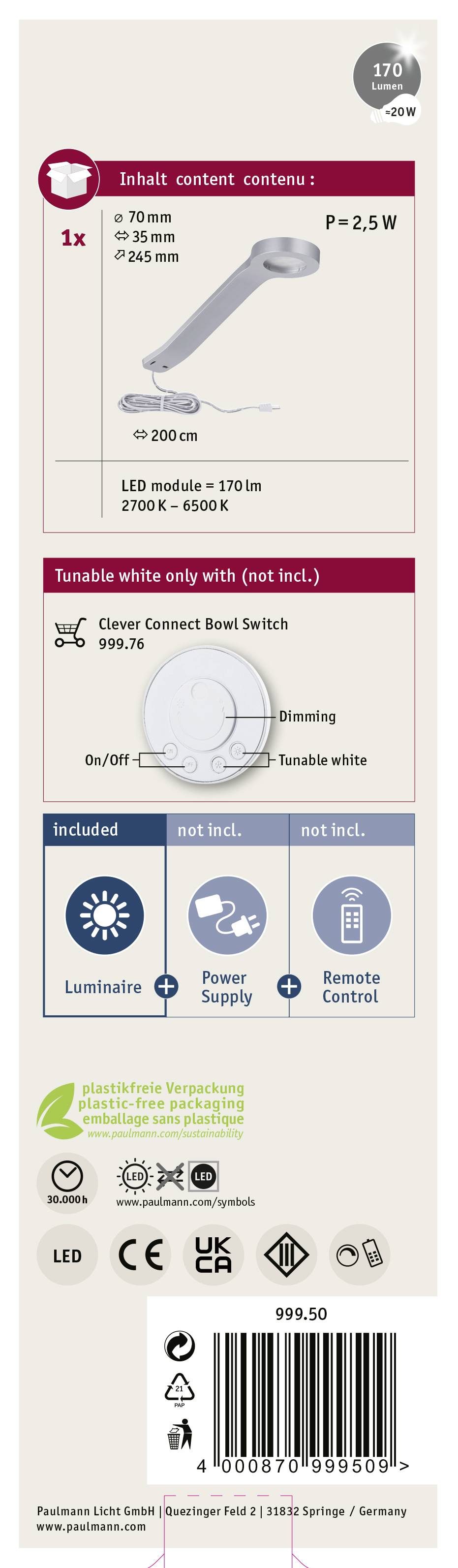 Paulmann CC Mike Aufbauleuchte 2W Warmweiß Chrom