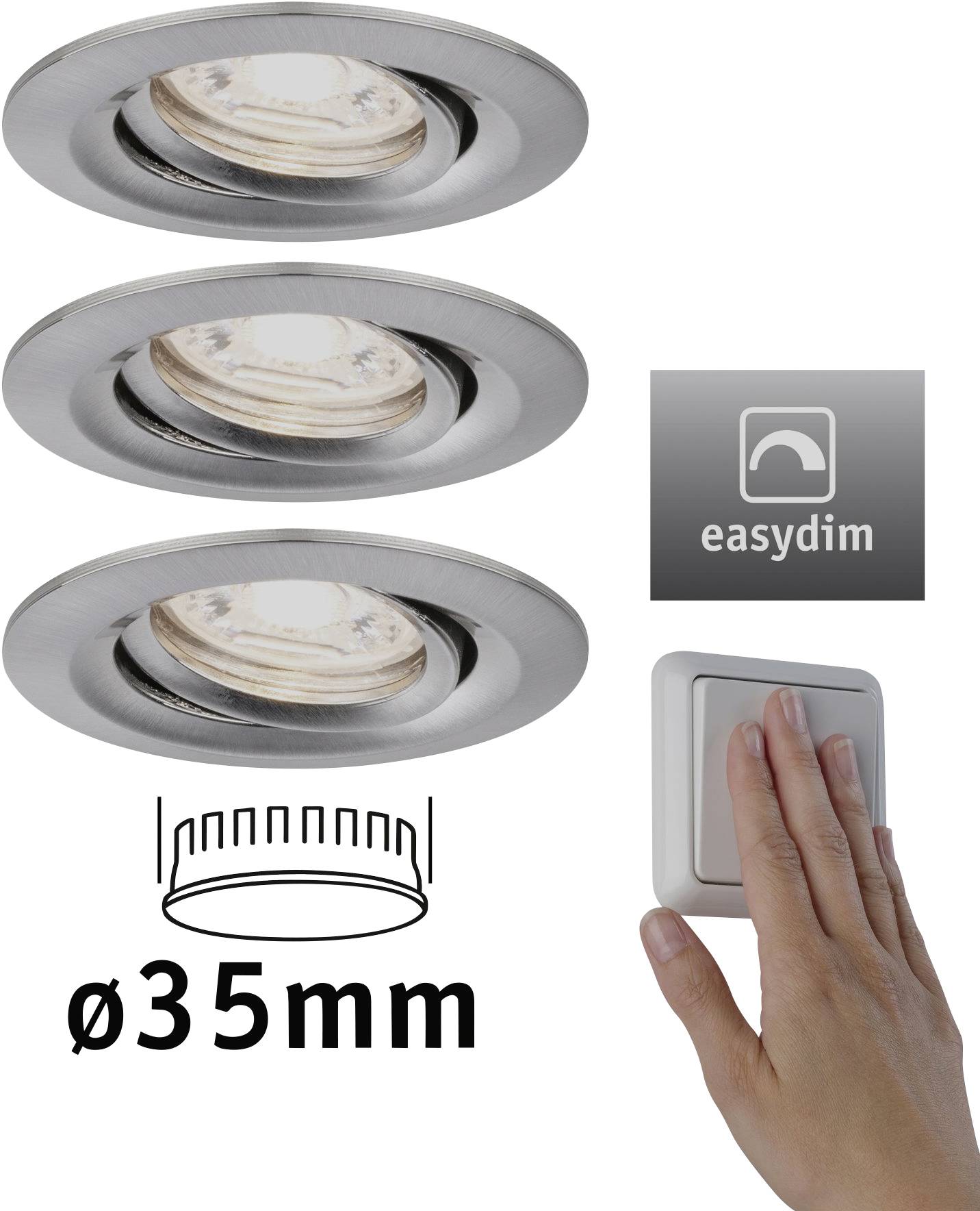 Paulmann 92973 EBL Nova mini Plus Coin LED-Einbauleuchte 3er Set 4.20W Eisen