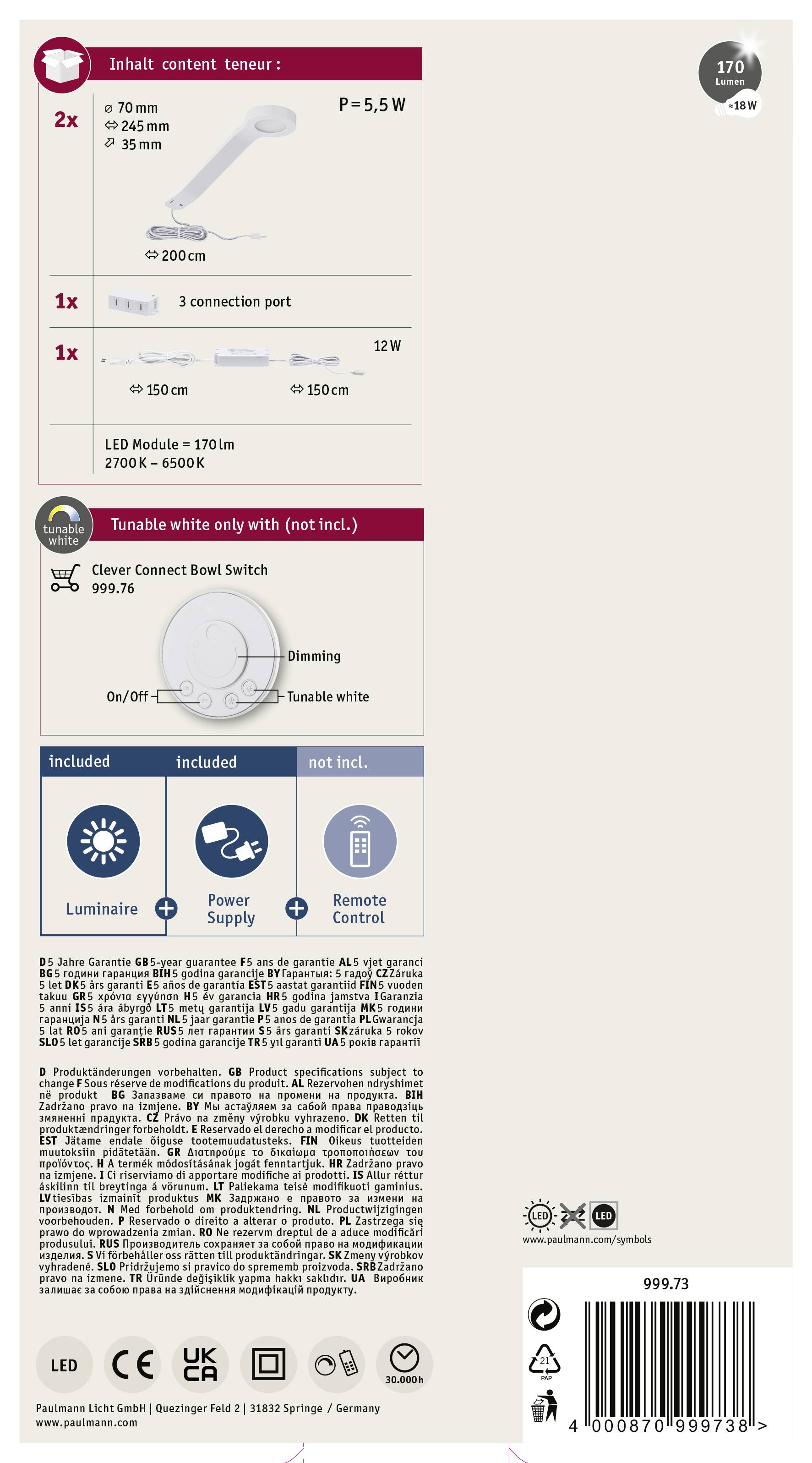 Paulmann CC Start Mike Aufbauleuchte 2er Set 2W Warmweiß Weiß