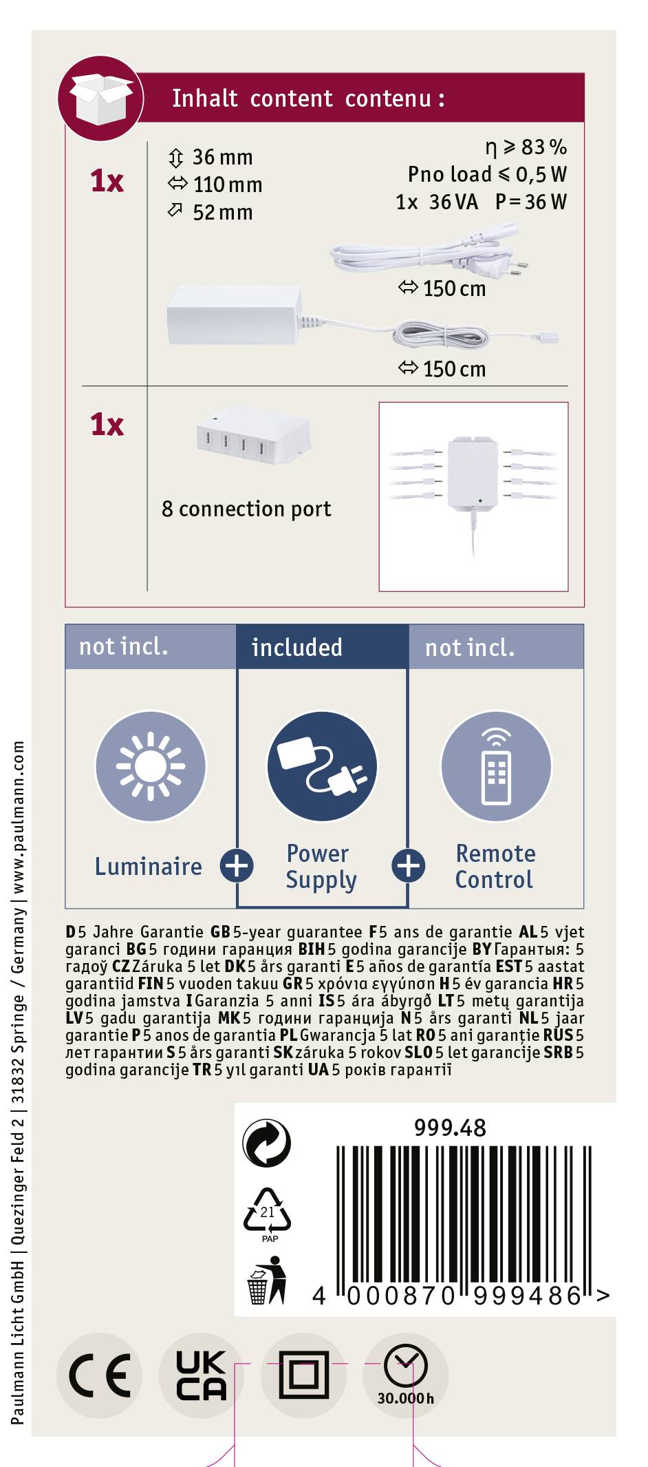 Paulmann 99948 CC Driver 8fach Verteiler Weiß