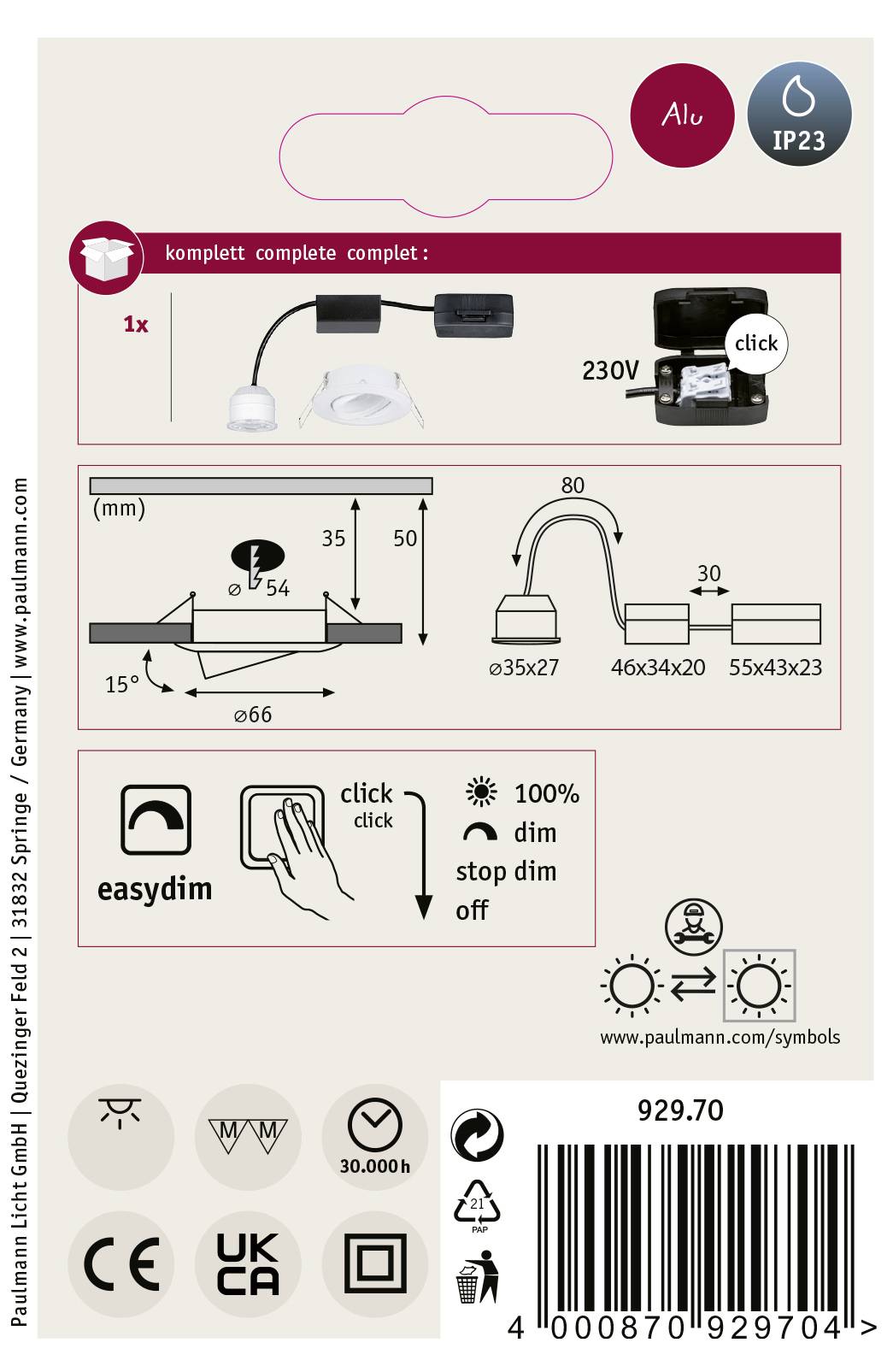 Paulmann 92970 EBL Nova mini Plus Coin LED-Einbauleuchte 4.20W Weiß
