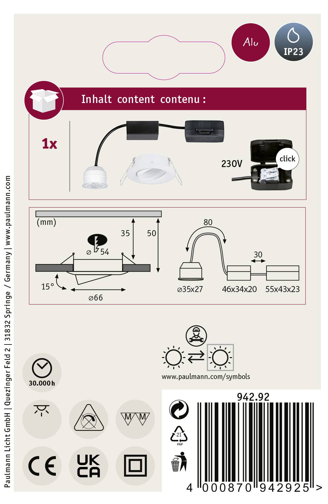 Paulmann 94292 EBL Nova mini Coin LED-Einbauleuchte 4W Weiß