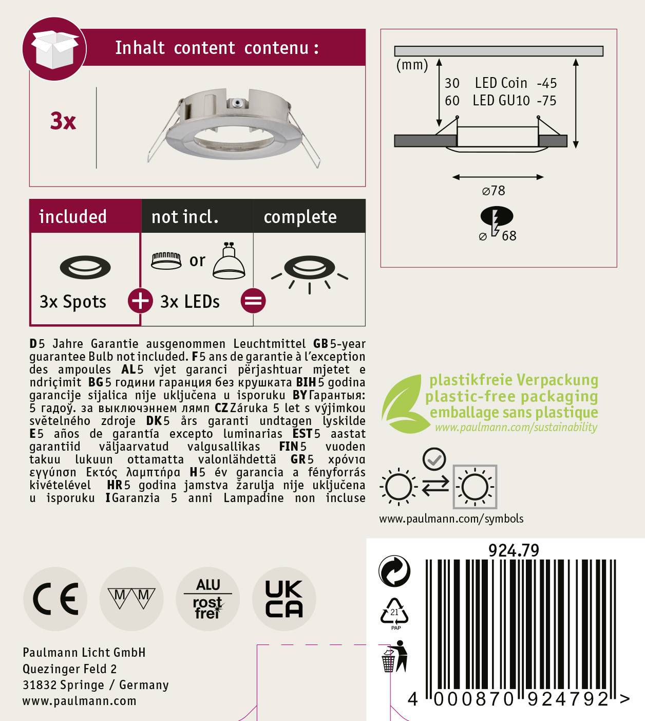 Paulmann 92479 EBL Choose Einbauring 3er Set 10W Eisen (gebürstet)