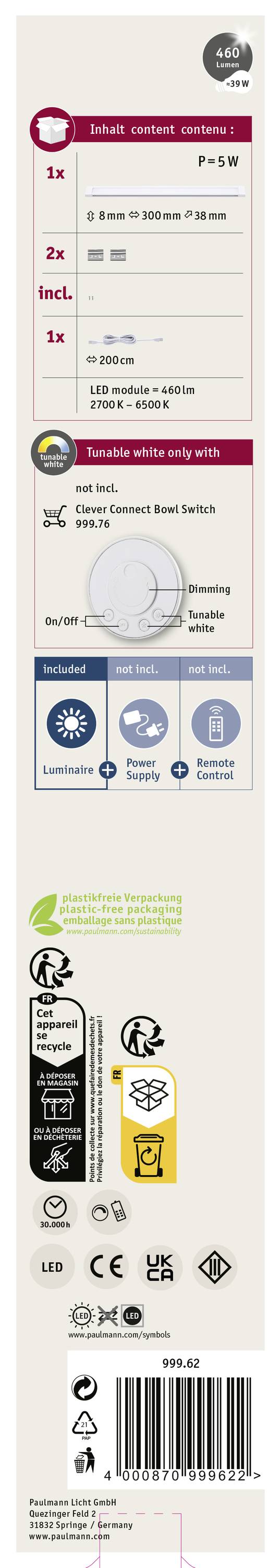 Paulmann CC Border Unterbauleuchte 5W Warmweiß Weiß
