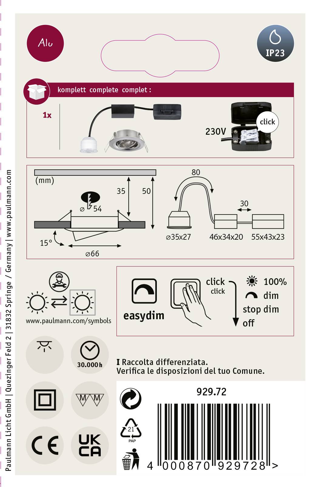 Paulmann 92972 Dialux EBL Nova mini Plus Coin LED-Einbauleuchte 4.20W Eisen
