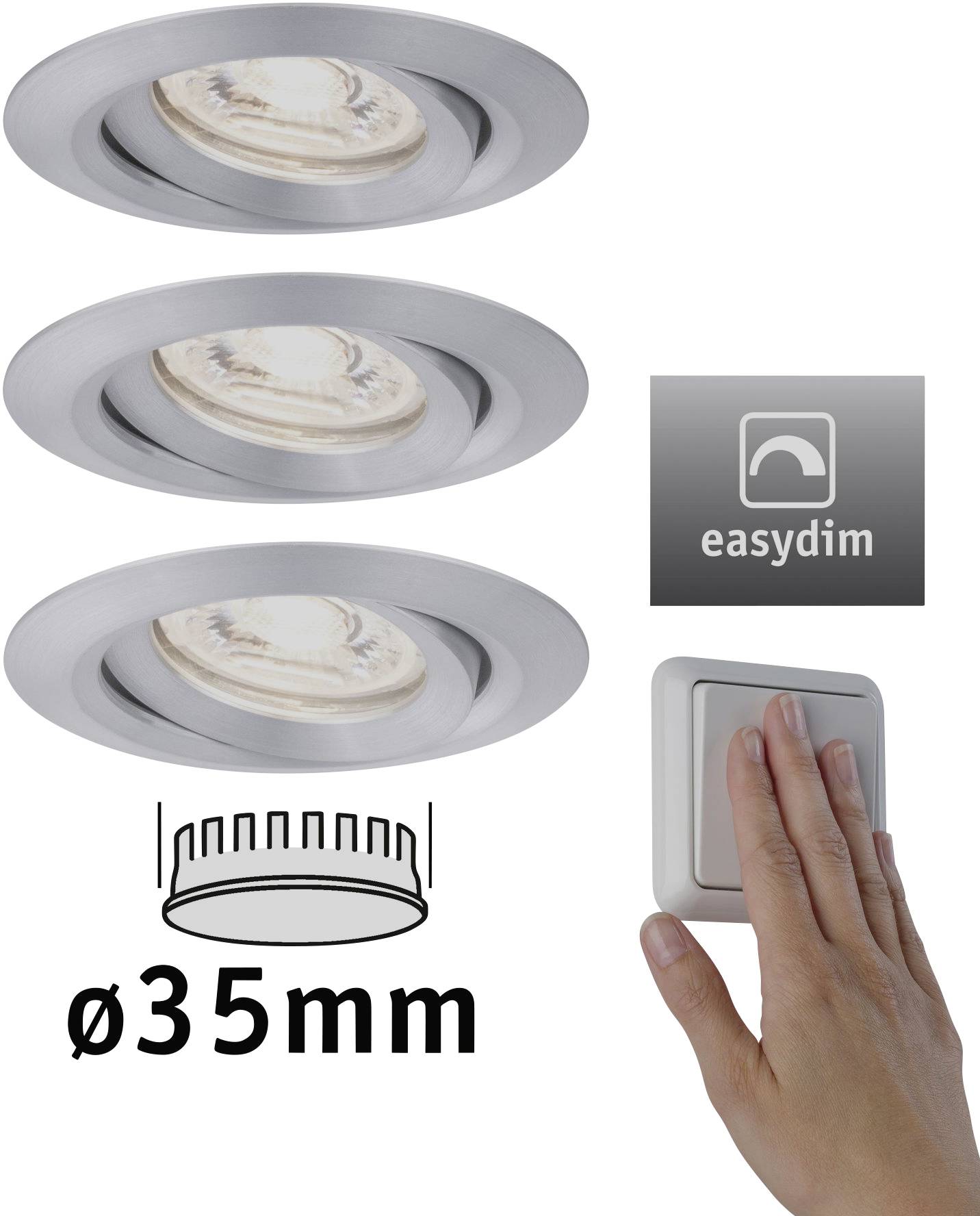 Paulmann 92975 EBL Nova mini Plus Coin LED-Einbauleuchte 3er Set 4.20W Aluminium