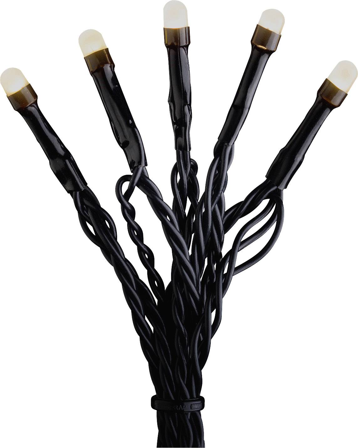 Eine Gruppe von fünf LED-Lichterketten mit schwarzem Kabel.