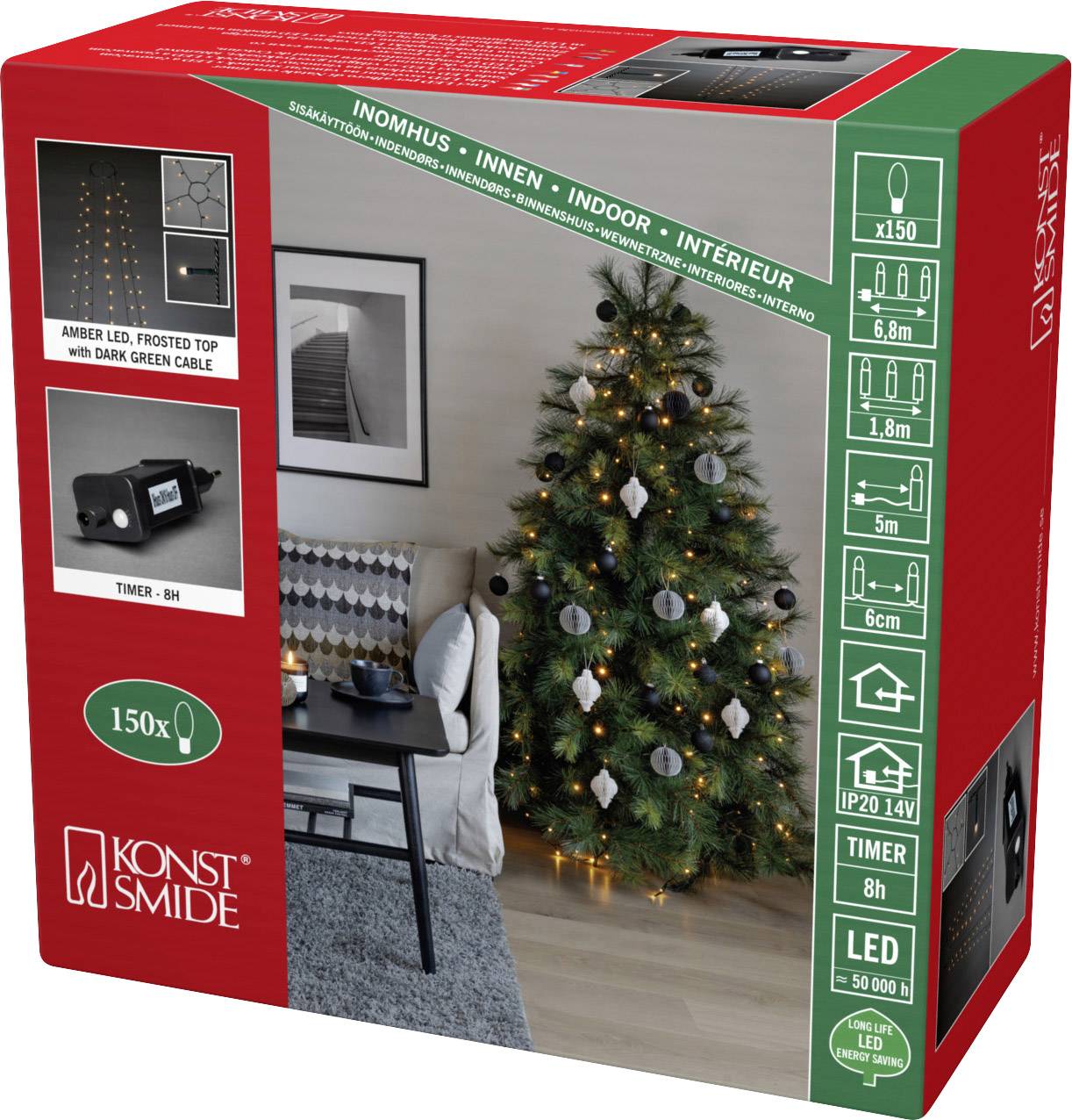 Konstsmide 6480-820 LED-Baummantel Innen EEK: G (A - G) über Steckernetzteil Anzahl Leuchtmittel 150 LED Bernstein Beleuchtete Länge: 1.8 m Timer