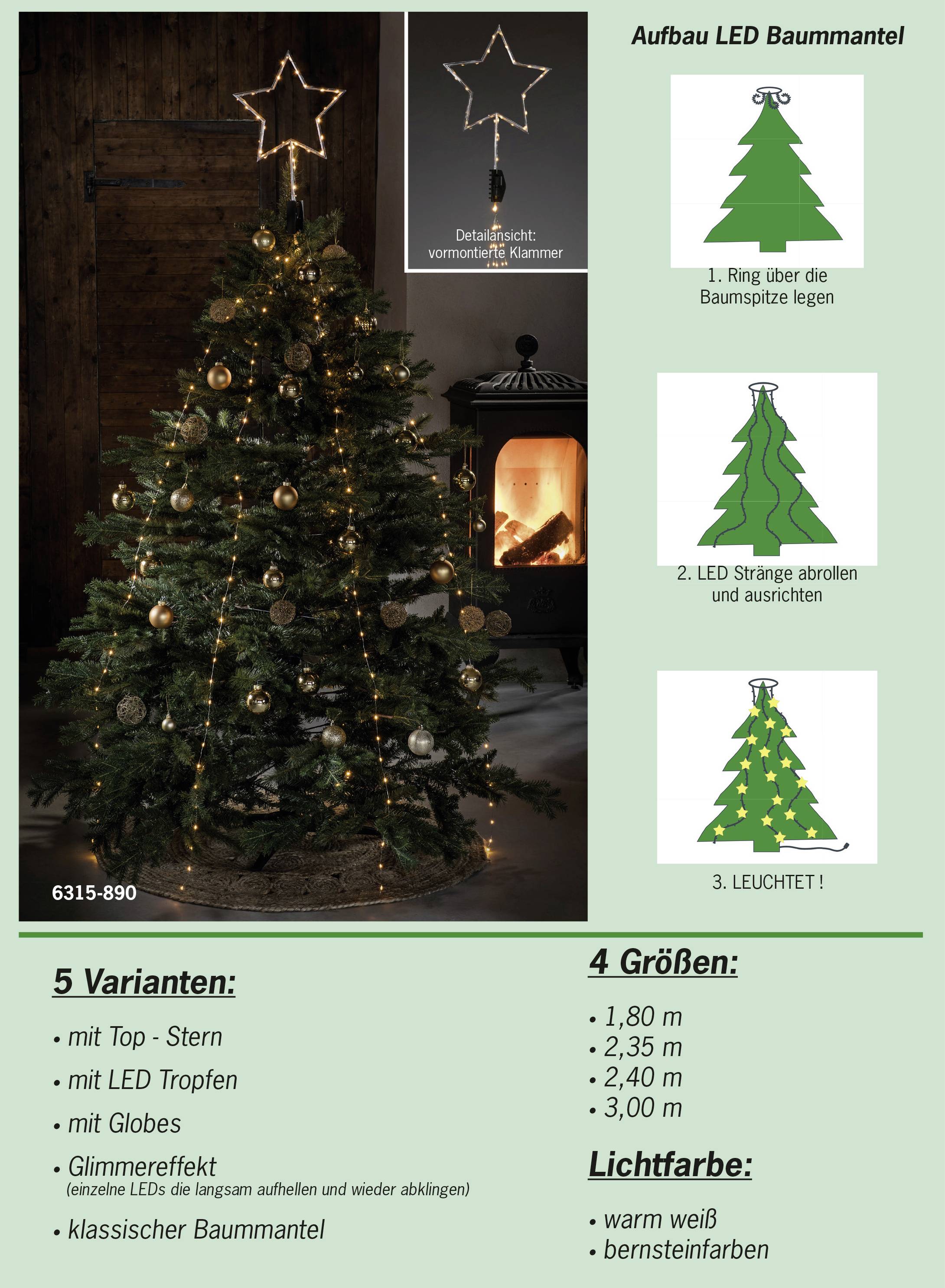 Konstsmide 6480-820 LED-Baummantel Innen EEK: G (A - G) über Steckernetzteil Anzahl Leuchtmittel 150 LED Bernstein Beleuchtete Länge: 1.8 m Timer