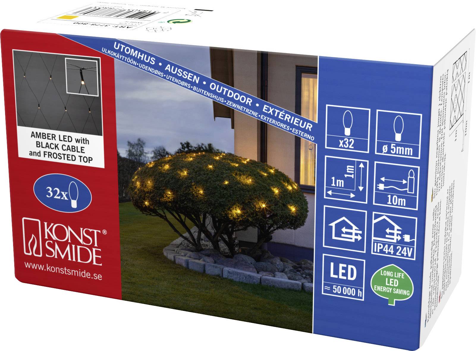 Konstsmide 3778-800 Lichternetz Außen EEK: G (A - G) netzbetrieben Anzahl Leuchtmittel 32 LED Bernstein Beleuchtete Länge: 1m