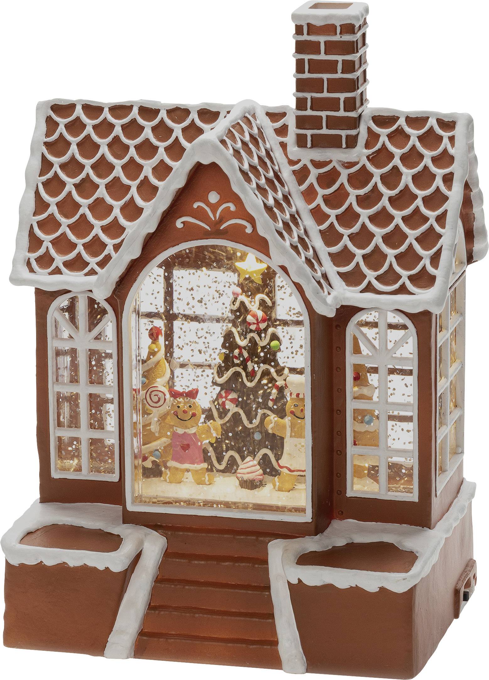 Konstsmide 4382-600 Lebkuchenhaus Warmweiß, Mehrfarbig LED Braun beschneit, mit Wasser gefüllt, Tim