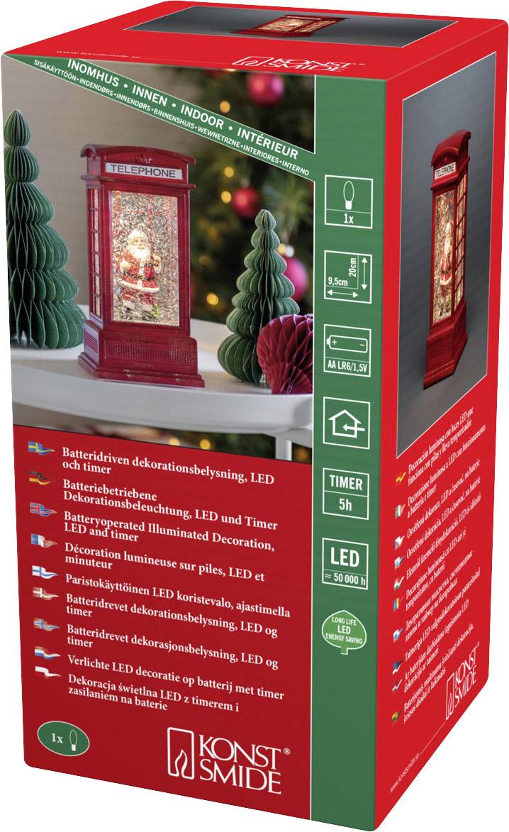 Konstsmide 4388-550 LED-Laterne Telefonzelle mit Weihnachtsmann LED Rot mit Schalter, Timer, beschn