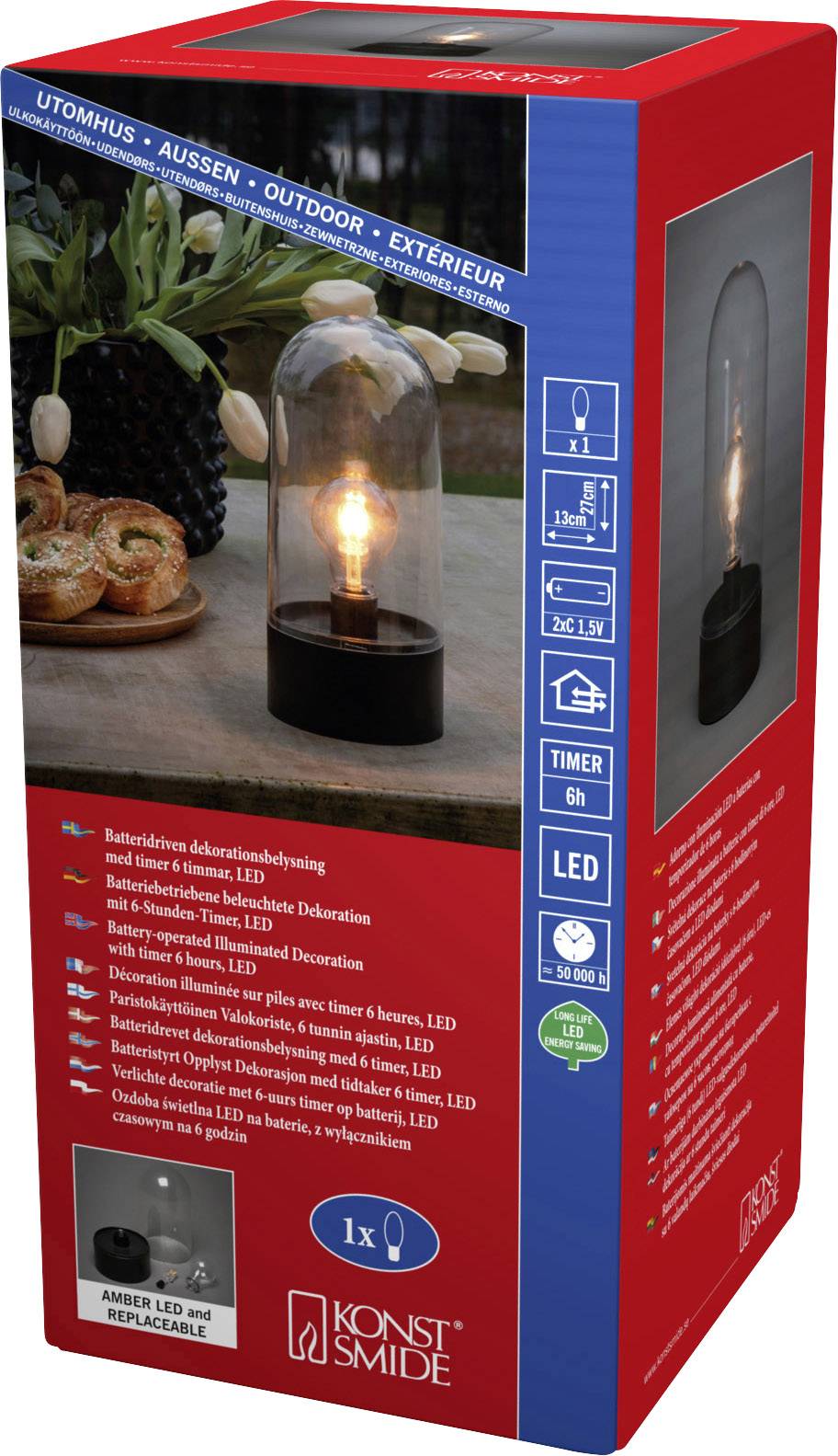 Konstsmide 1895-000 LED-Laterne Bernstein LED Schwarz mit Schalter, Timer