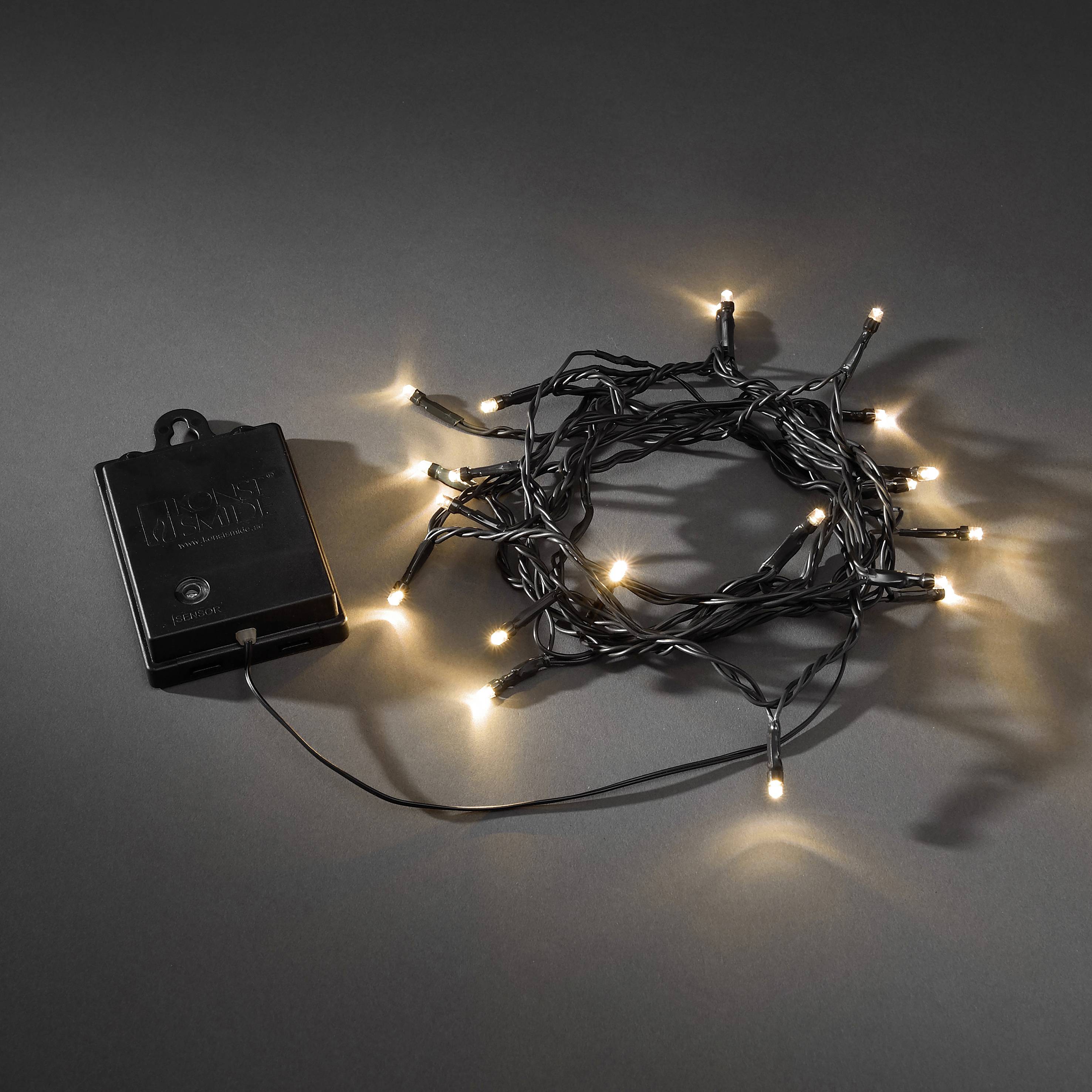 Konstsmide 3722-800 Mini-Lichterkette Außen batteriebetrieben Anzahl Leuchtmittel 20 Beleuchtete Länge: 1.9 m Timer, mit Schalter, mit Dämmerun