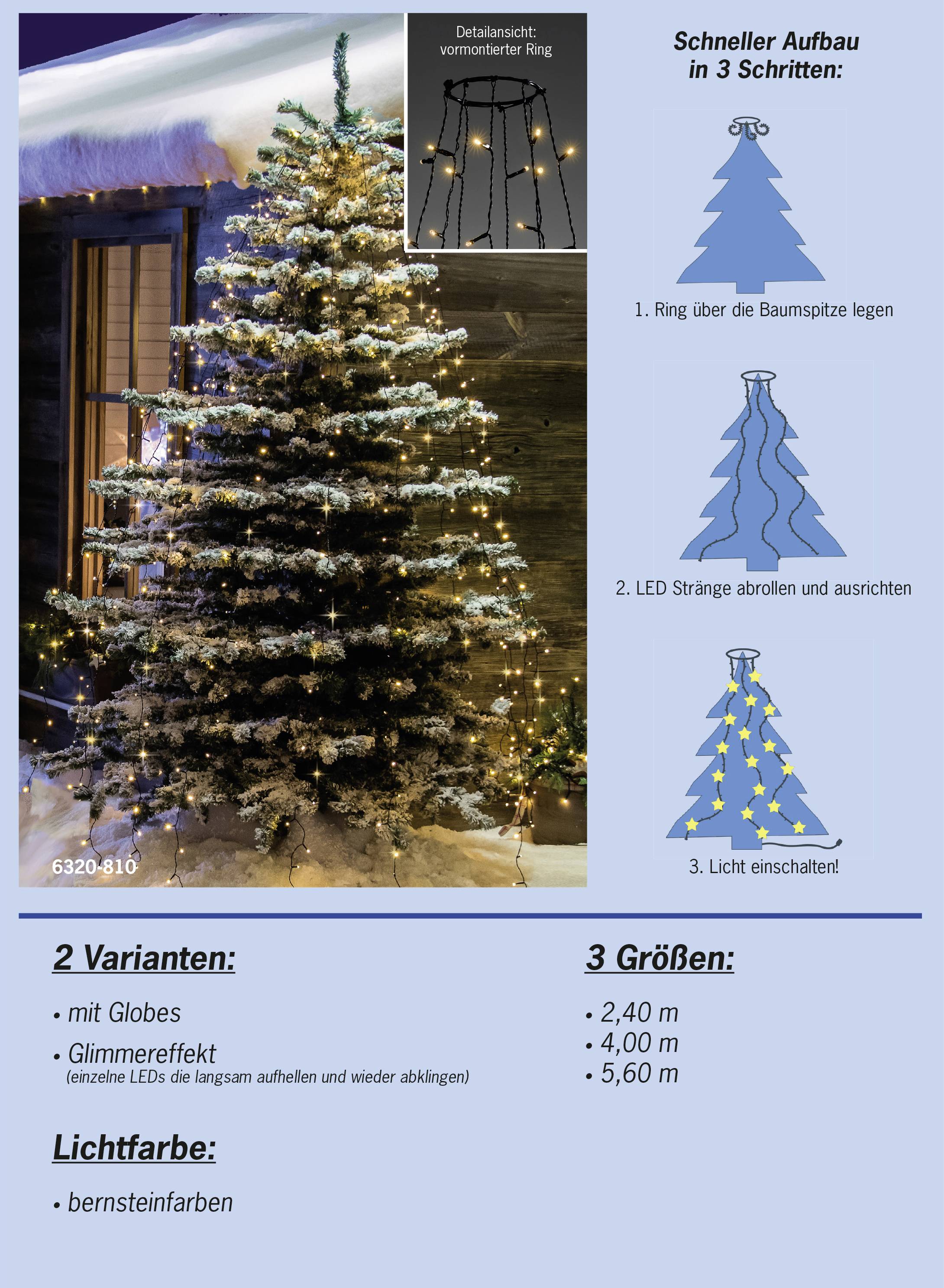 Konstsmide 6395-820 LED-Baummantel Außen EEK: E (A - G) über Steckernetzteil Anzahl Leuchtmittel 400 LED Bernstein Beleuchtete Länge: 4 m