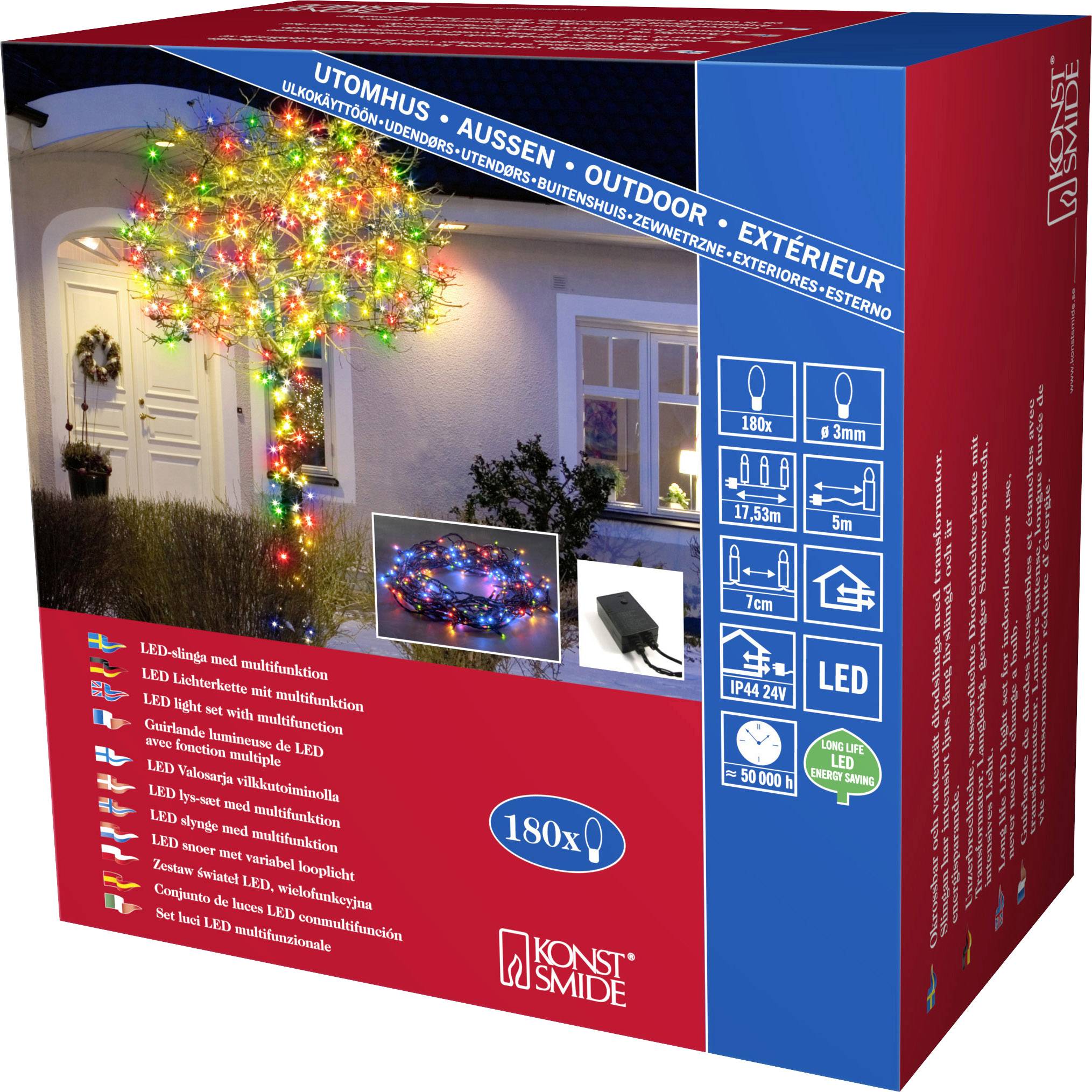 Konstsmide 3632-500 Micro-Lichterkette Außen netzbetrieben Anzahl Leuchtmittel 180 LED Mehrfarbig Beleuchtete Länge: 5.53m