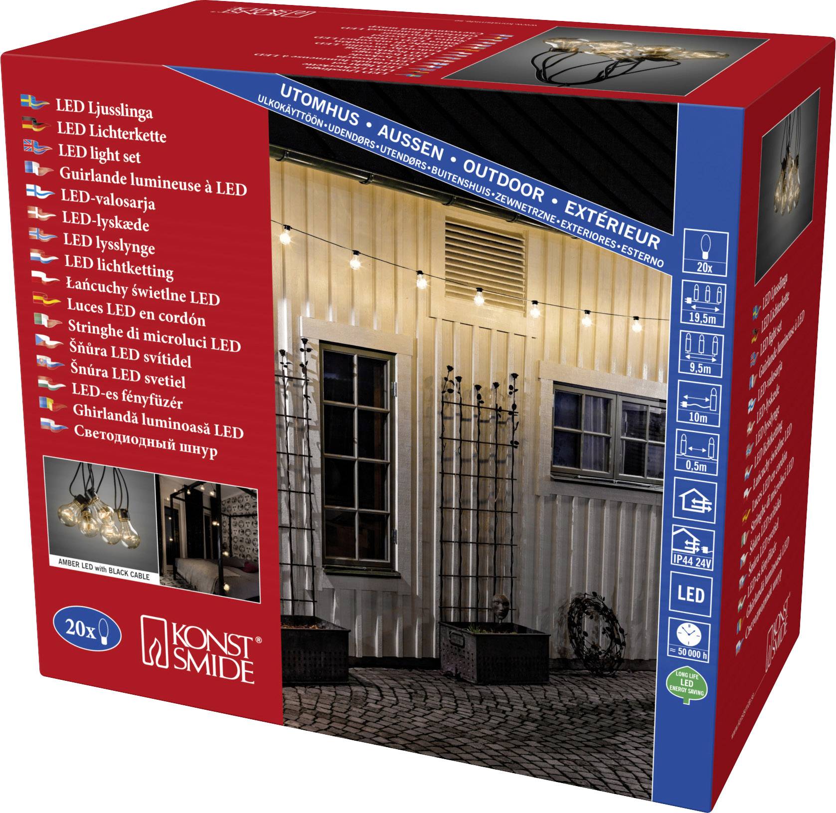 Konstsmide 2379-800 Party-Lichterkette Innen/Außen EEK: G (A - G) netzbetrieben Anzahl Leuchtmittel 10 LED Bernstein Beleuchtete