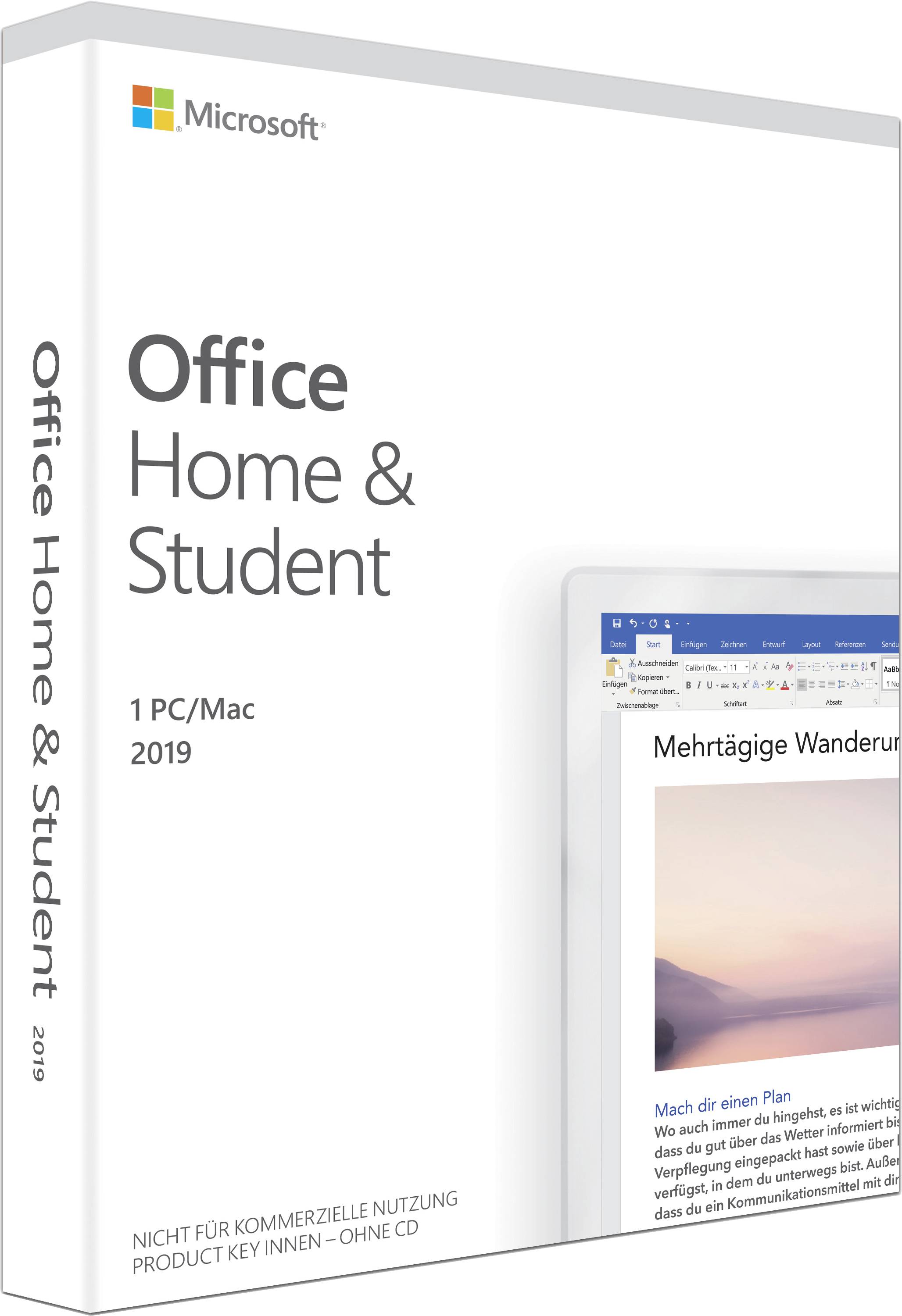 Microsoft Home and Student 2019 Vollversion, 1 Lizenz Windows, Mac Office-Paket