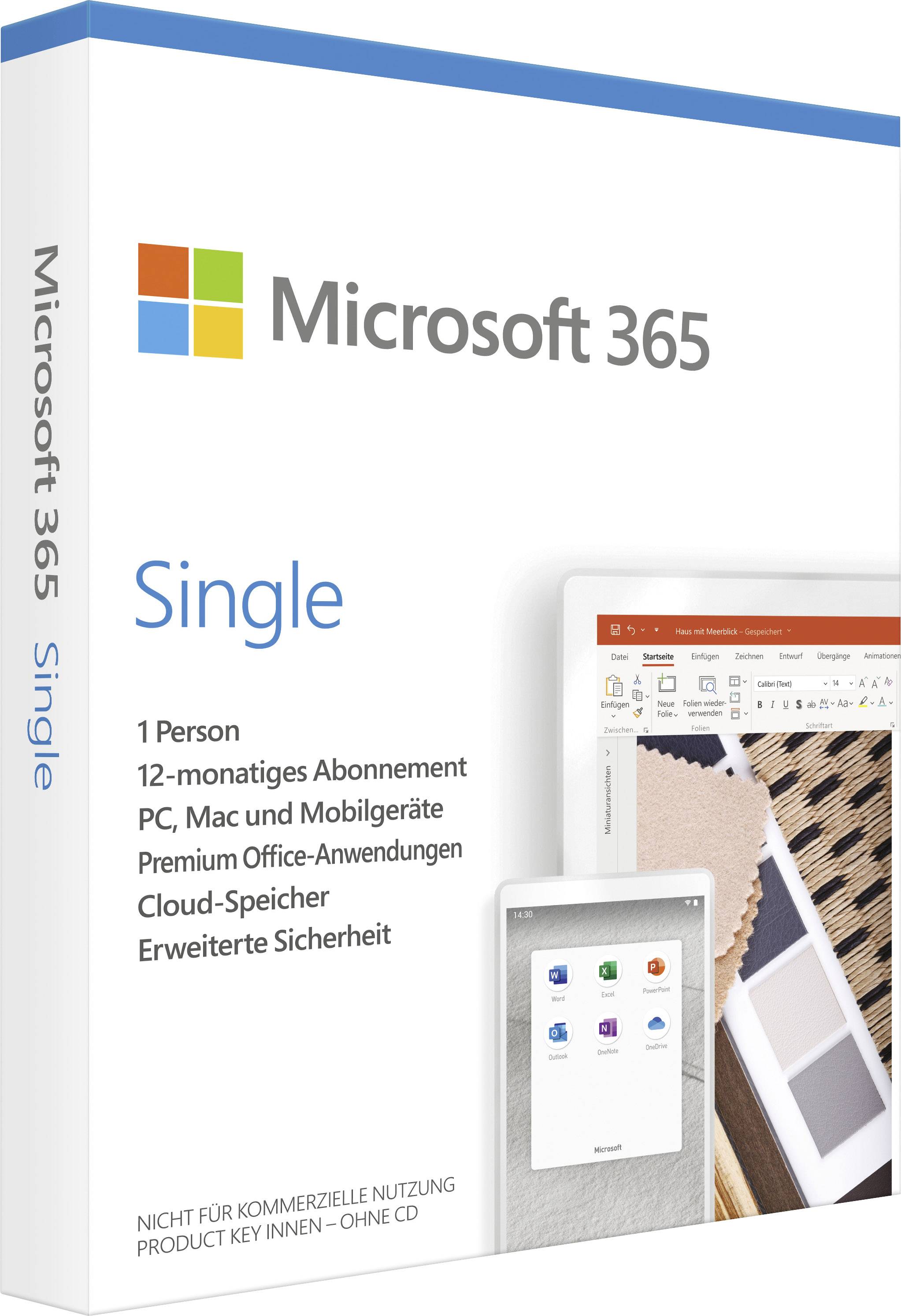 Microsoft 365 Single Vollversion, 1 Lizenz Windows, Mac, Android, iOS Office-Paket