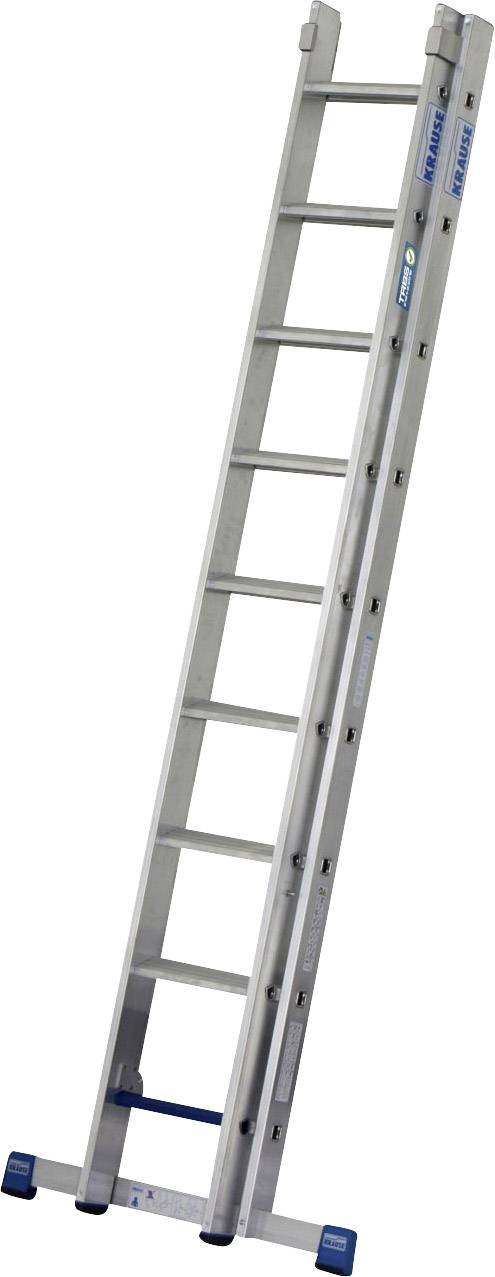 'Aluminiumleiter' mit zwölf Sprossen. Sie ist ausgefahren und stützt sich gegen eine helle Wand.