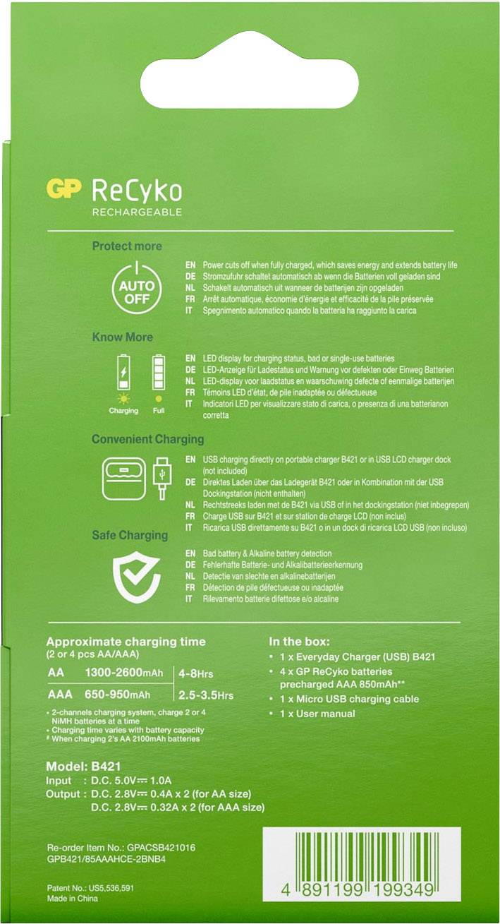 GP GPRCKCH421U349 Rundzellen-Ladegerät NiMH Micro (AAA), Mignon (AA)