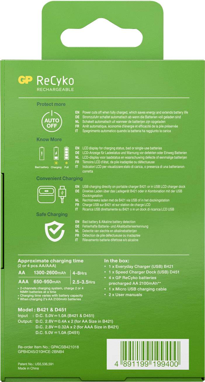 GP GPRCKCHB421D400 Rundzellen-Ladegerät NiMH Micro (AAA), Mignon (AA)