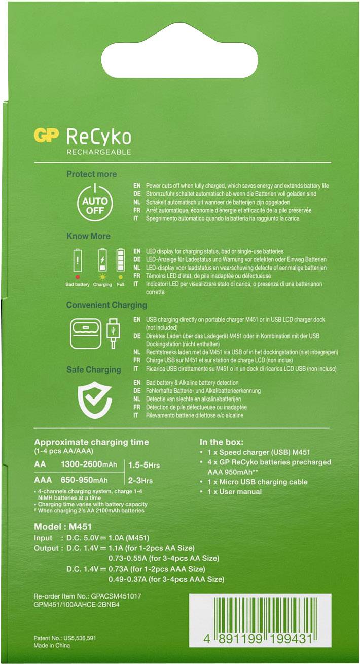GP GPRCKCHM451U431 Rundzellen-Ladegerät NiMH Micro (AAA), Mignon (AA)