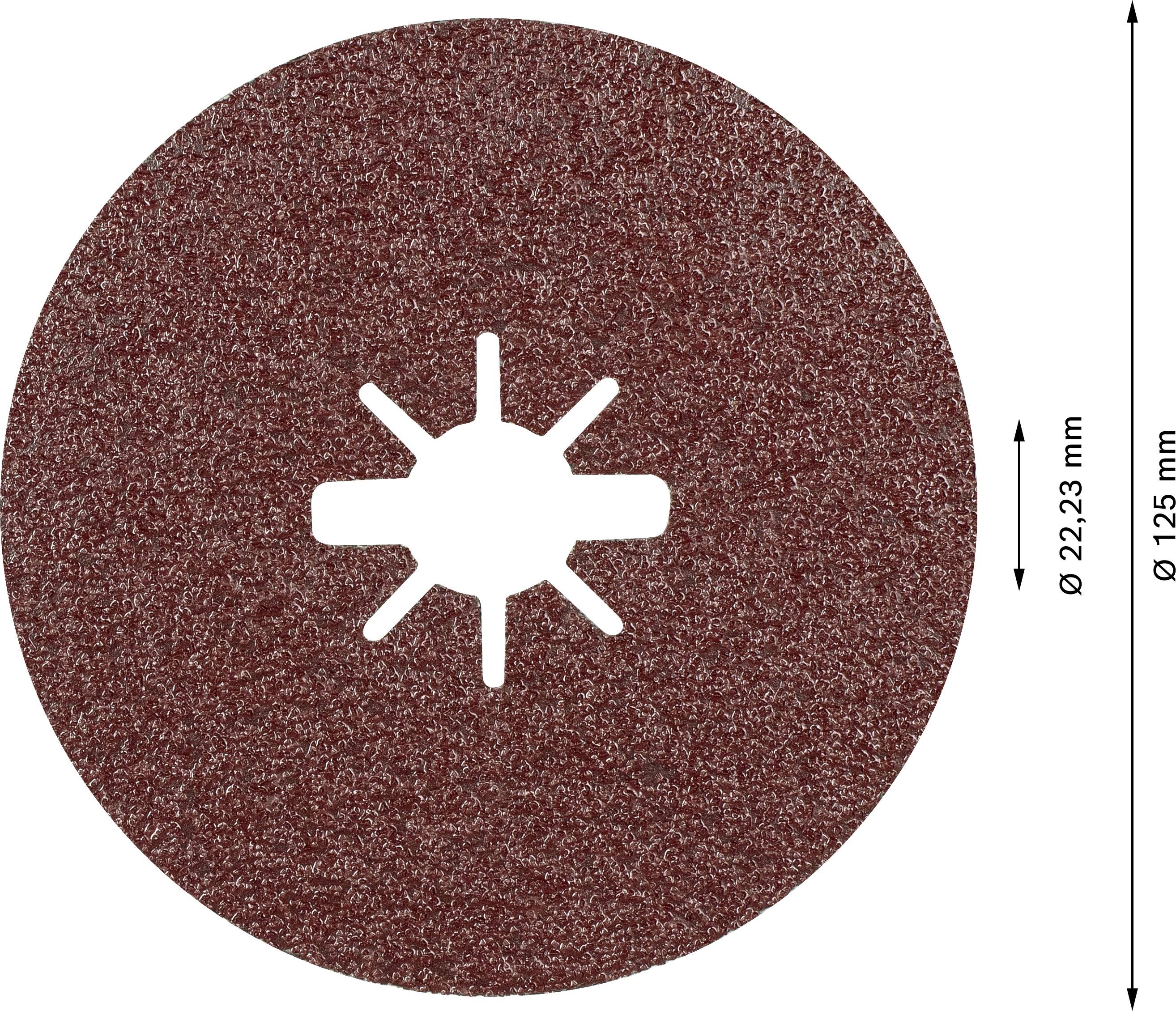 Runde Schleifscheibe mit 125 mm Durchmesser und 22,23 mm Loch in der Mitte. Geeignet für Schleifarbeiten.