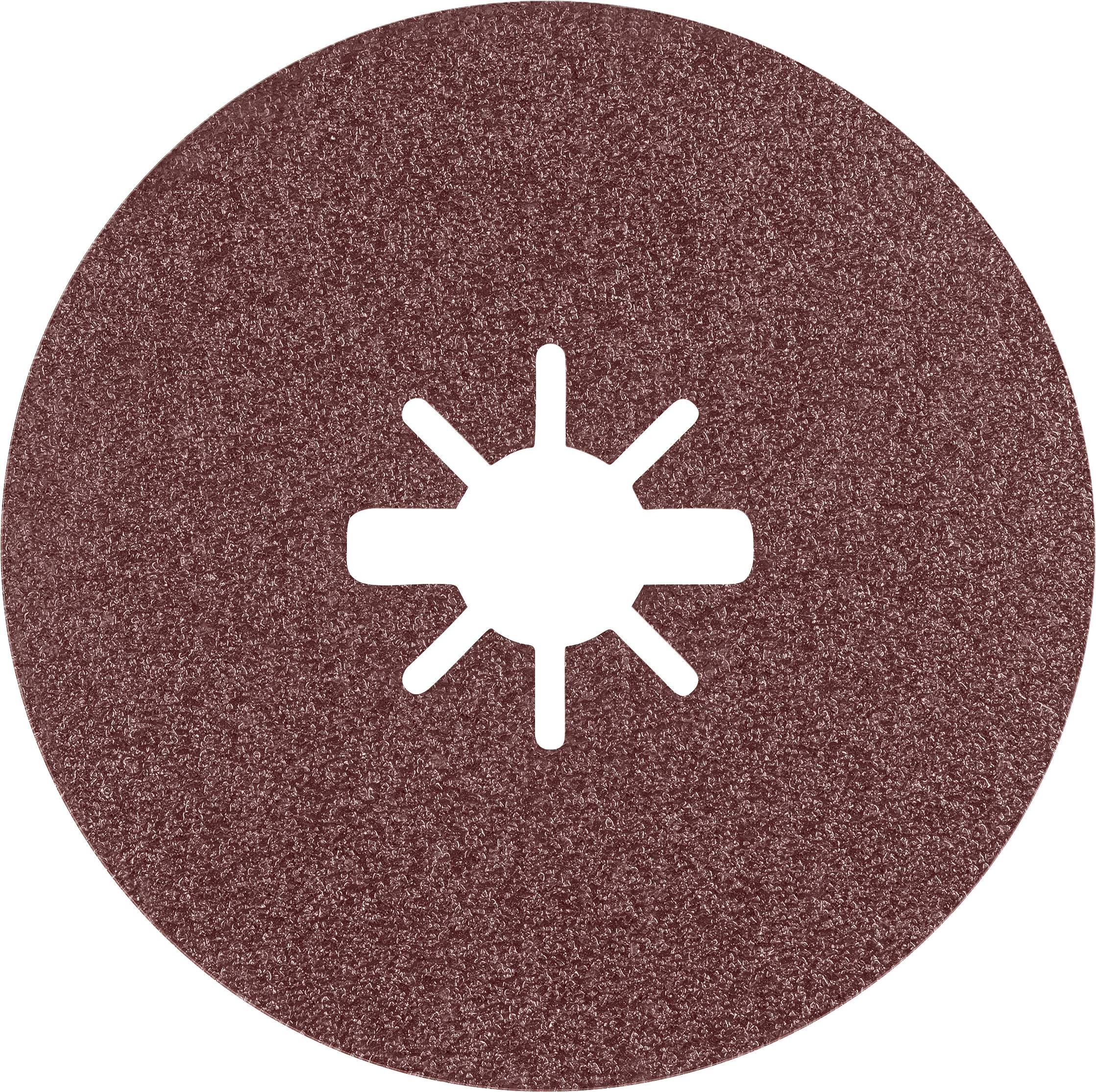 Roter Schleifaufsatz mit sternförmigem Ausschnitt in der Mitte, wahrscheinlich für Winkelschleifer, zur Oberflächenbearbeitung.