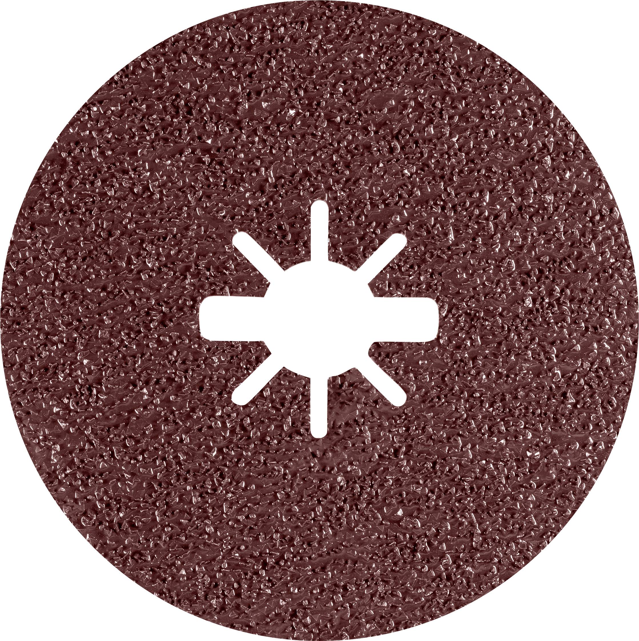 Runde Schleifscheibe mit grober Körnung und kreisförmigem Muster in der Mitte, geeignet für Oberflächenbearbeitung.