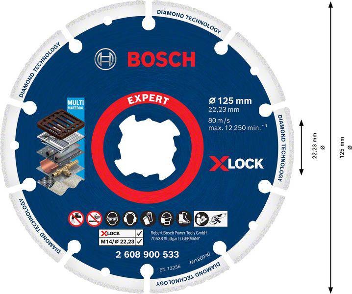 Bosch Accessories 2608900533 X-LOCK Diamanttrennscheibe Durchmesser 125 cm Bohrungs-Ø 22.23 mm Metall 1 St.
