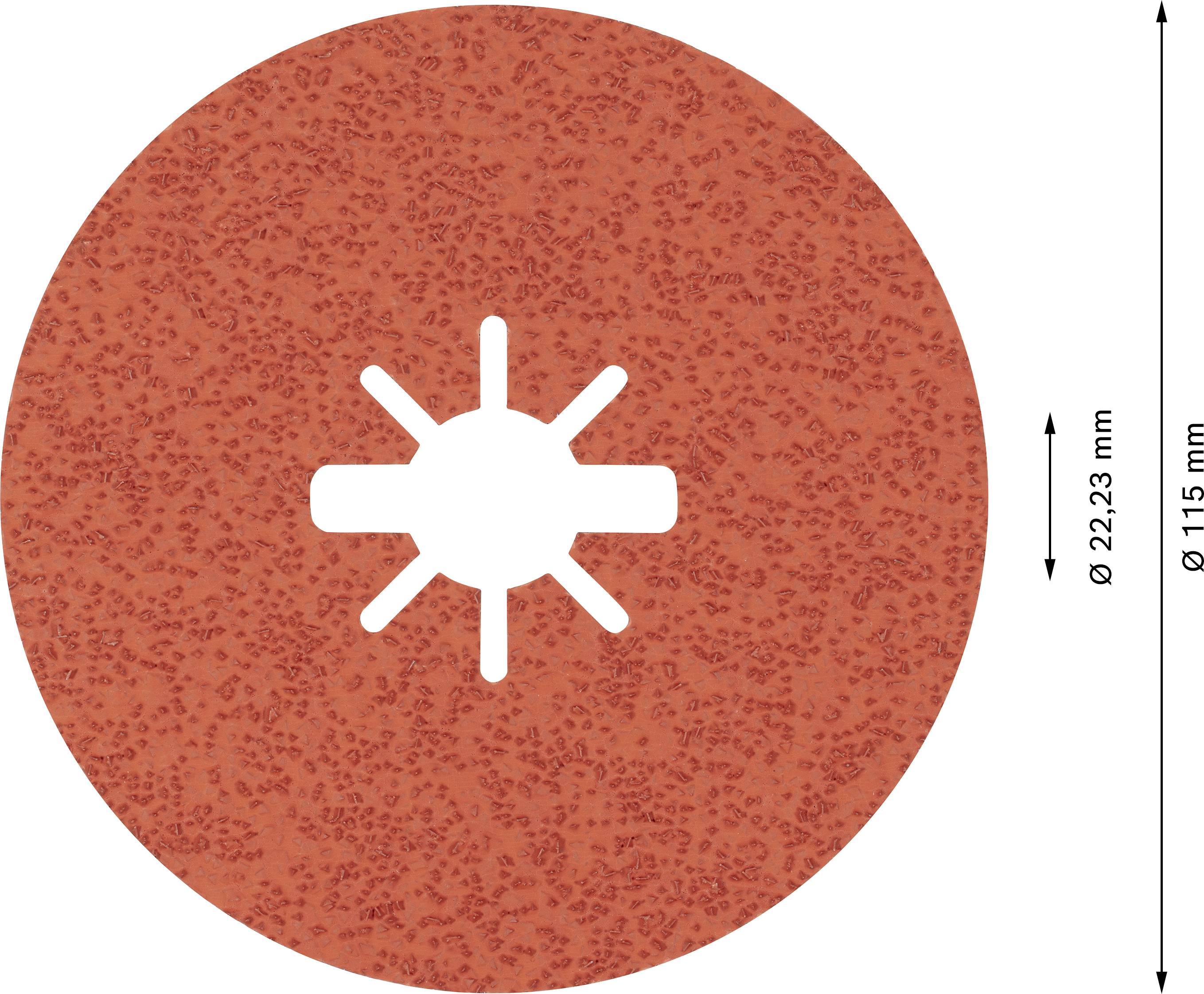 Rote Schleifscheibe mit einem Durchmesser von 115 mm und einer Öffnung von 22,23 mm. Geeignet für Schleifarbeiten.