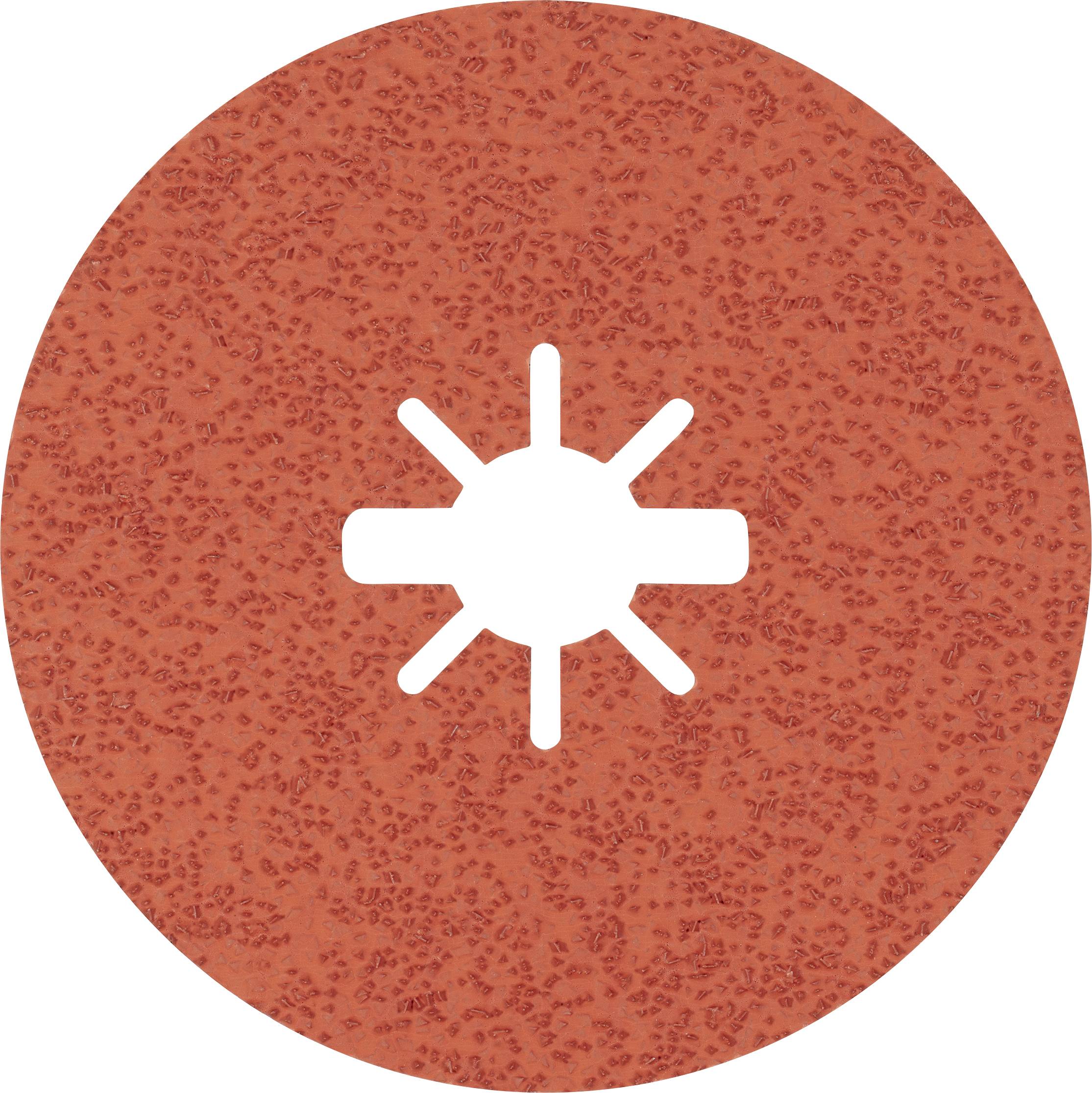 Ein roter Kreis mit einem weißen Symbol in der Mitte, das wie eine Sonne aussieht. Das Symbol hat sechs Strahlen um einen zentralen Punkt.