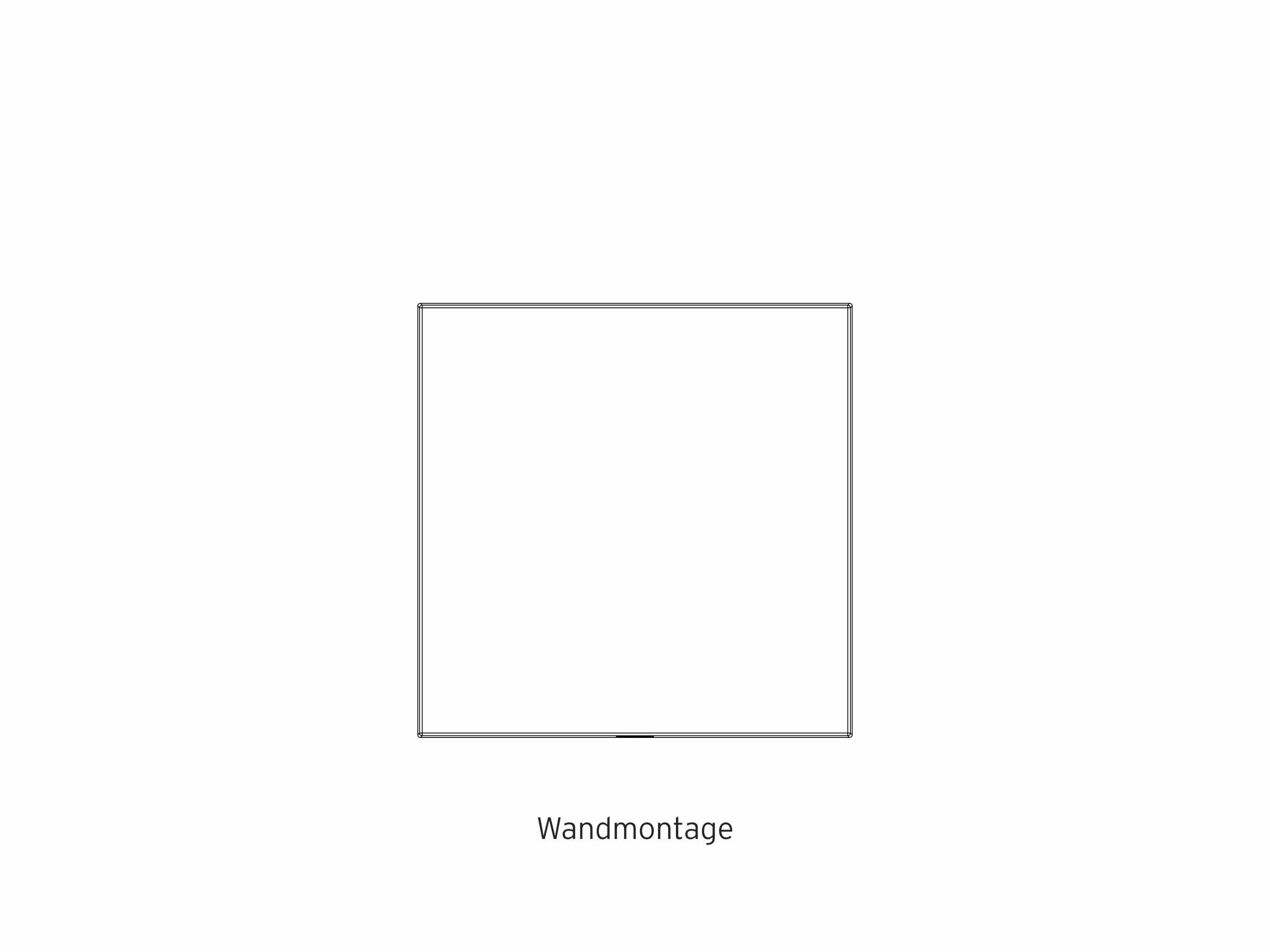 Ein graues Quadrat mittig auf weißem Hintergrund mit der Beschriftung 'Wandmontage' darunter.