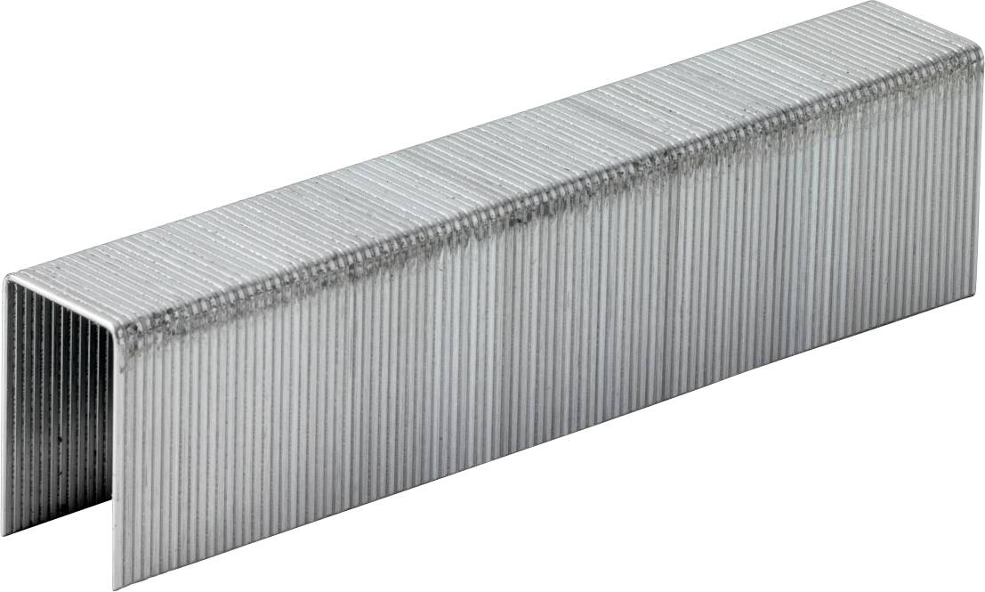Eine Schachtel mit Metallklammern für eine Klammermaschine, dargestellt in einem langen Streifen auf weißem Hintergrund.