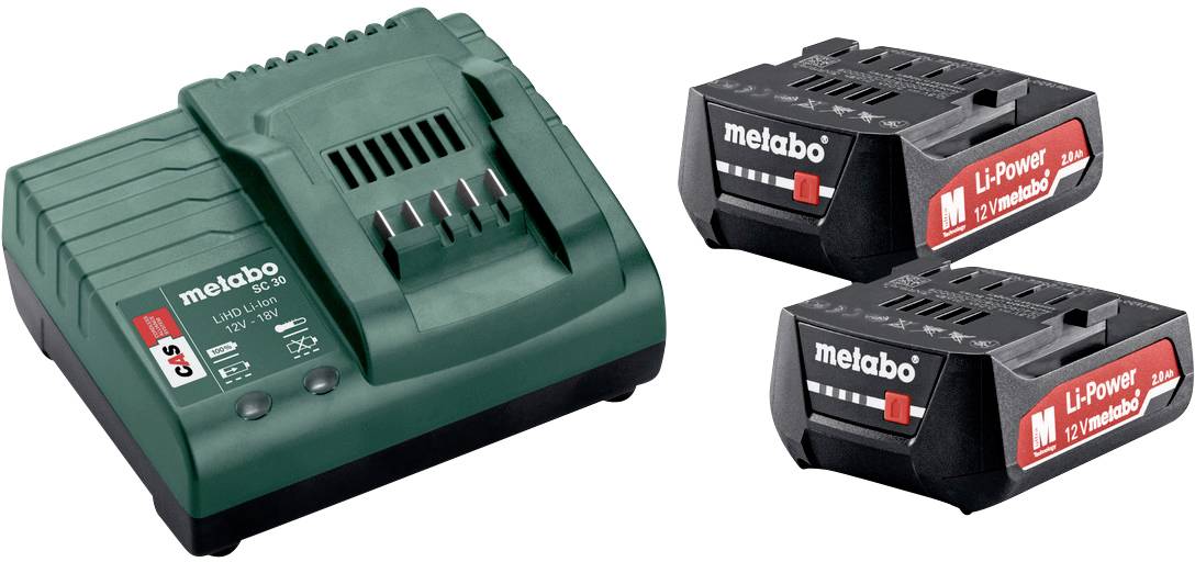 Metabo Basic-Set 12V 2 x 2.0Ah 685300000 Werkzeug-Akku und Ladegerät 12V 2Ah Li-Ion