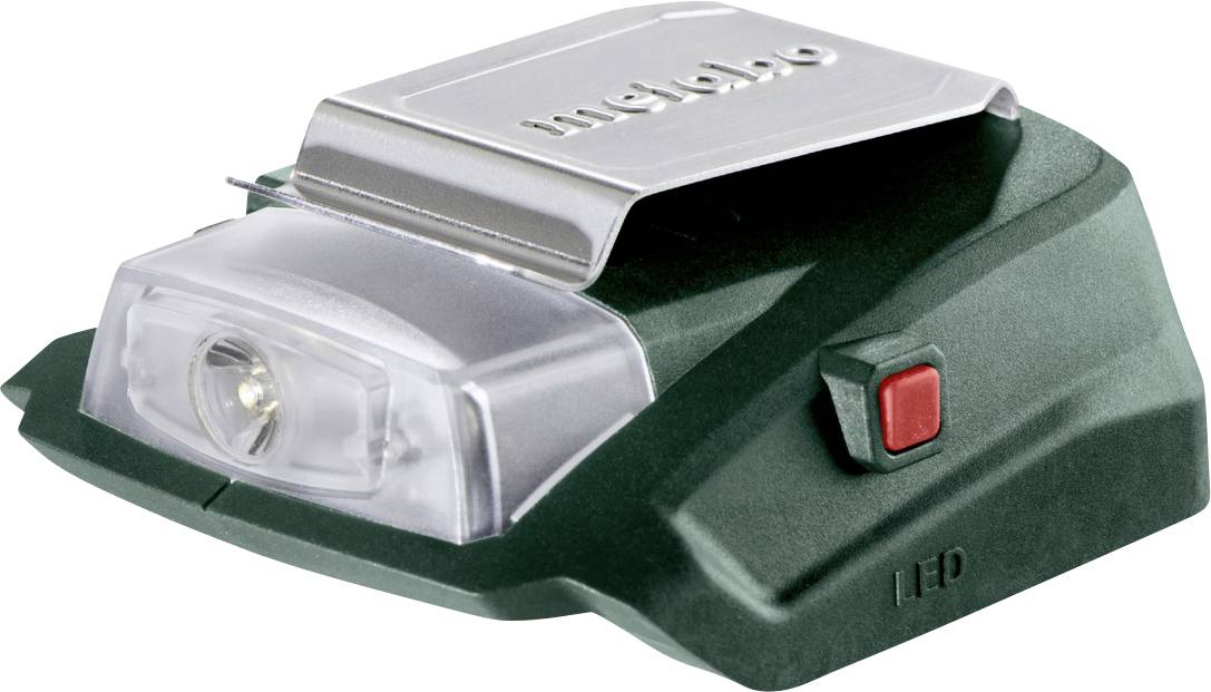 Grüne LED-Taschenlampe mit silbernem Clip und rotem Ein-/Ausschalter, dargestellt in einer produkttypischen Nahaufnahme.