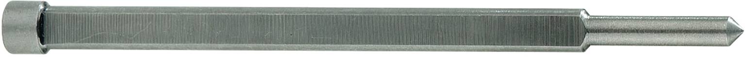 Metallisches, zylindrisches Werkzeug mit geriffelter Mitte und spitzem Ende, wahrscheinlich ein Stift oder Bolzen.