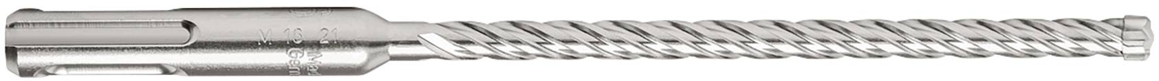 Langer Metallbohrer mit schraubenförmigen Rillen und glatter Spitze, verwendet für Beton- oder Steinbohrungen.