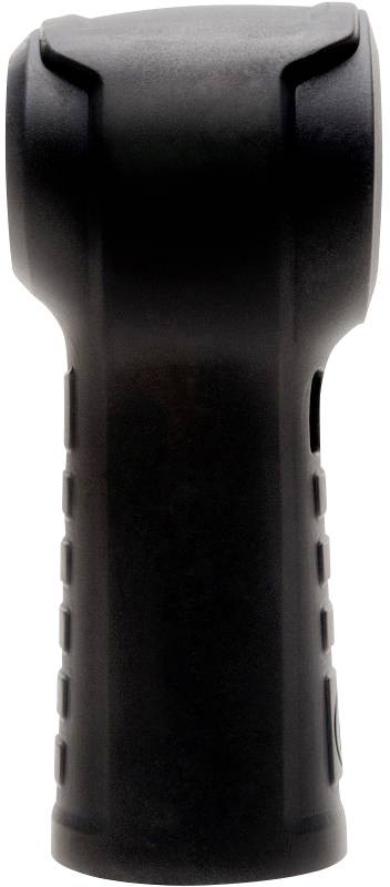 Eine schwarze ergonomische Kunststoffgriffverlängerung mit geriffelter Oberfläche für besseren Halt.