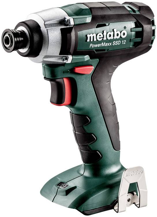 Akku-Schlagbohrschrauber Metabo PowerMaxx SSD 12 in Grün und Schwarz, abgebildet auf weißem Hintergrund.