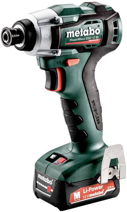 Akkuschrauber von Metabo, Modell PowerMaxx SSD 12 BL, 12V Li-Ionen, kompakte Größe, ergonomisches Design, schwarz-grün.