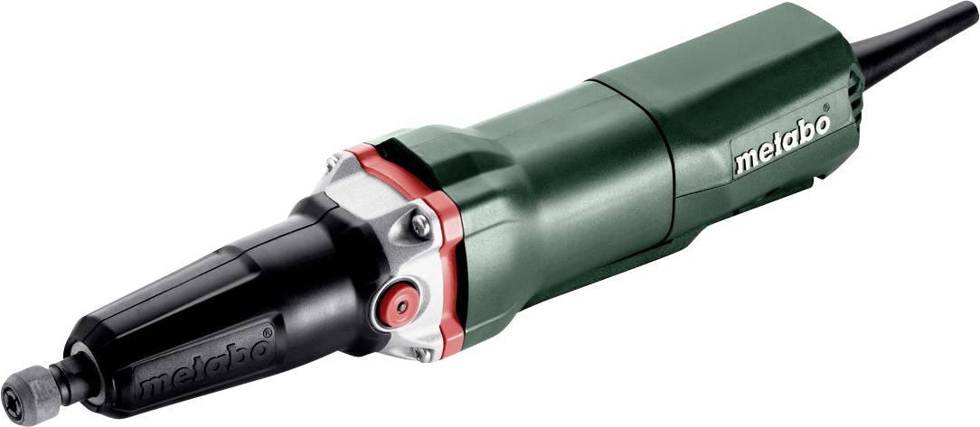 Grüner und schwarzer Metabo Elektroschleifen-Winkelschleifer mit angebrachtem Seitenhebel, abgebildet auf weißem Hintergrund.